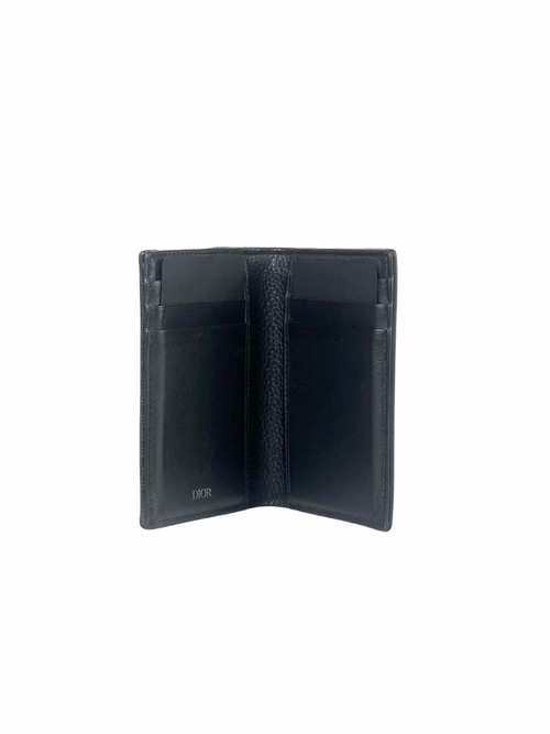 Christian Dior Black Grained Leather & Oblique Jacquard Pocket Wallet
