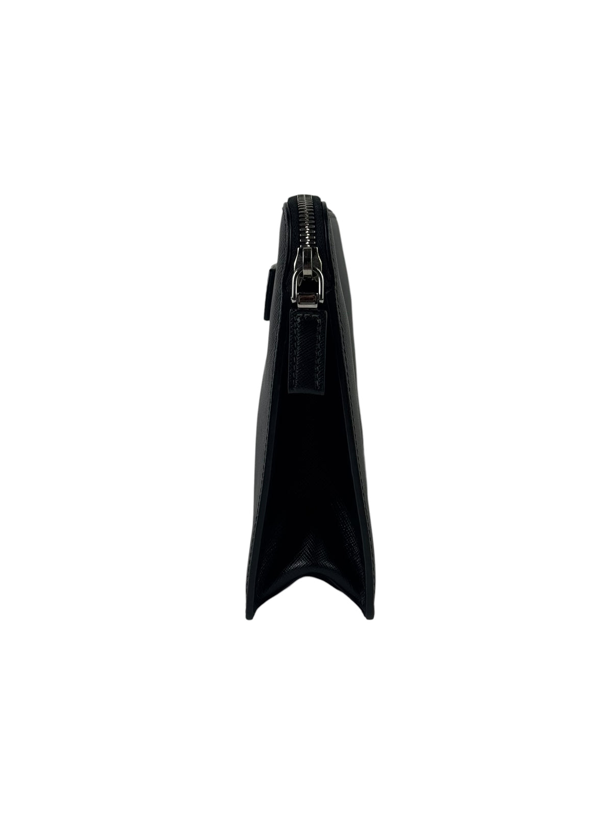 Prada Triangle Logo Saffiano Leather Standing Clutch