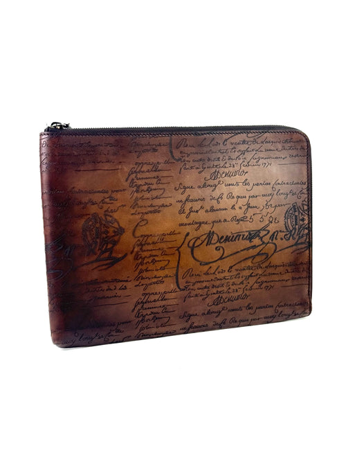 Berluti Scritto Nino GM Brown Clutch