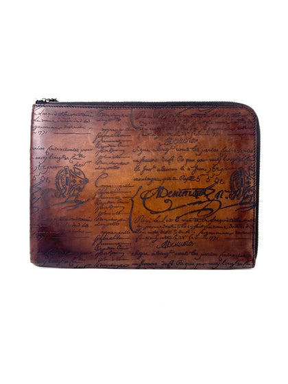 Berluti Scritto Nino GM Brown Clutch