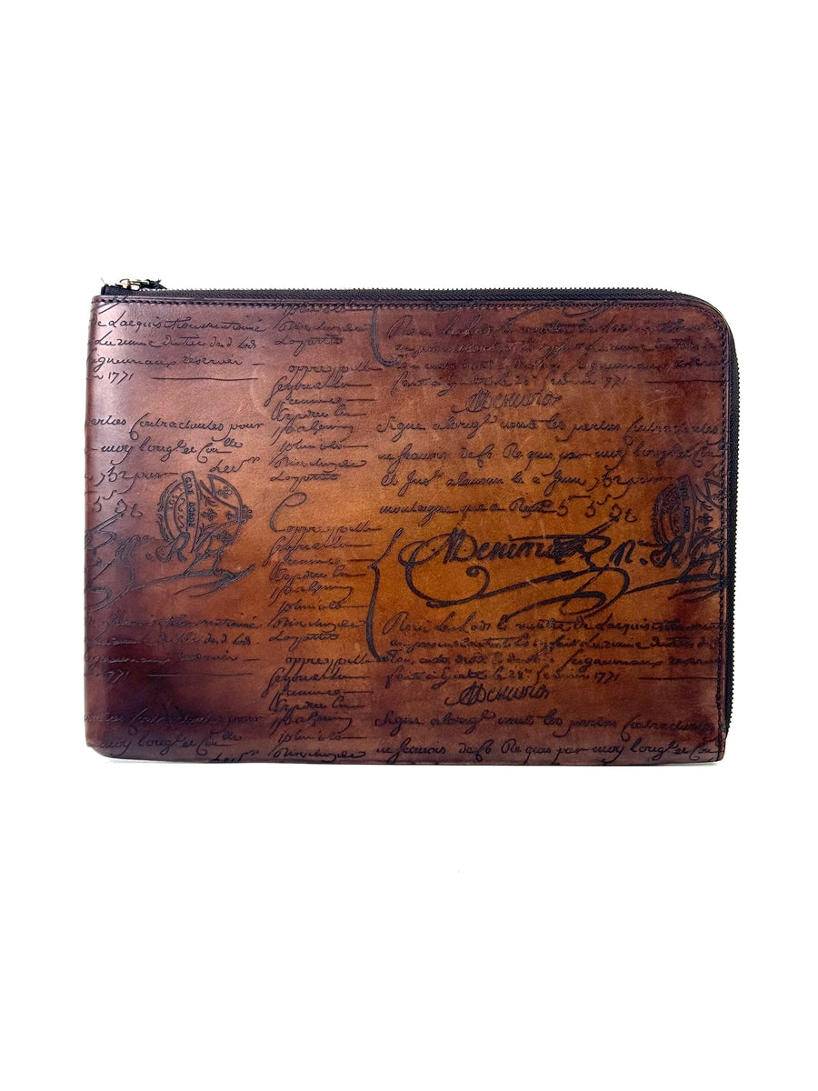 Berluti Scritto Nino GM Brown Clutch