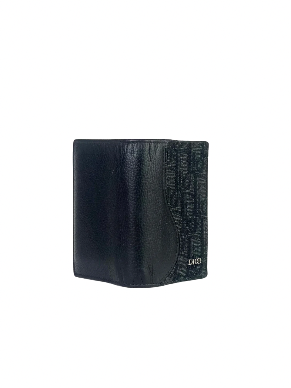 Christian Dior Black Grained Leather & Oblique Jacquard Pocket Wallet