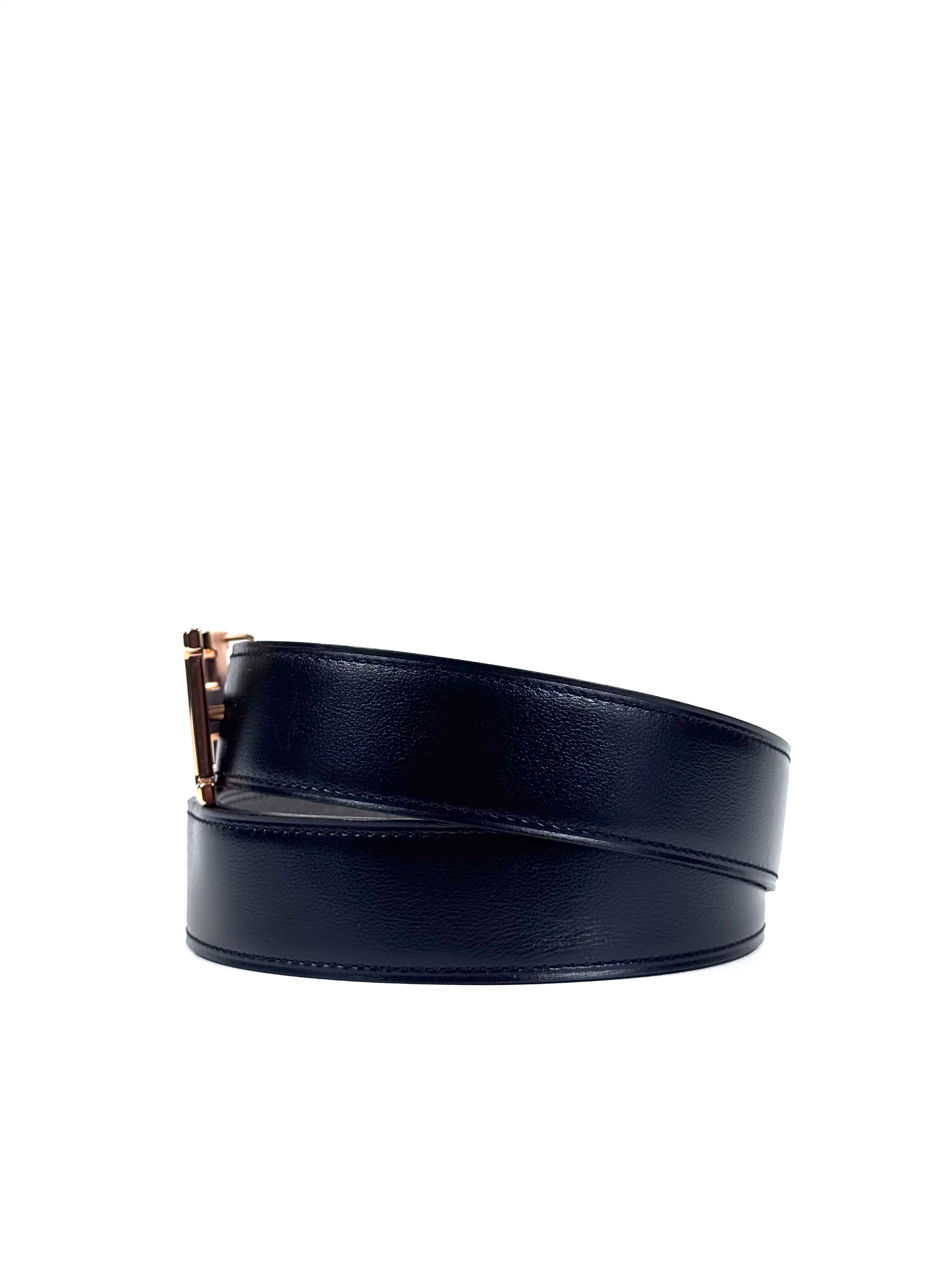 Hermes H Gold Buckle Reversible Black / Grey Belt