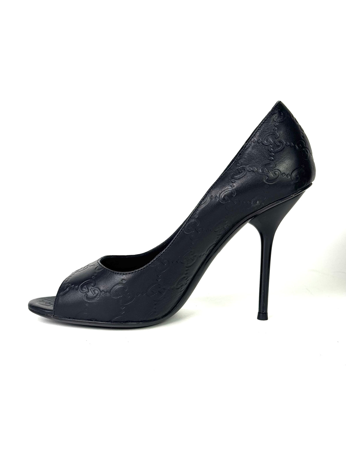 Gucci GG Supreme Embossed Leather Black Heels