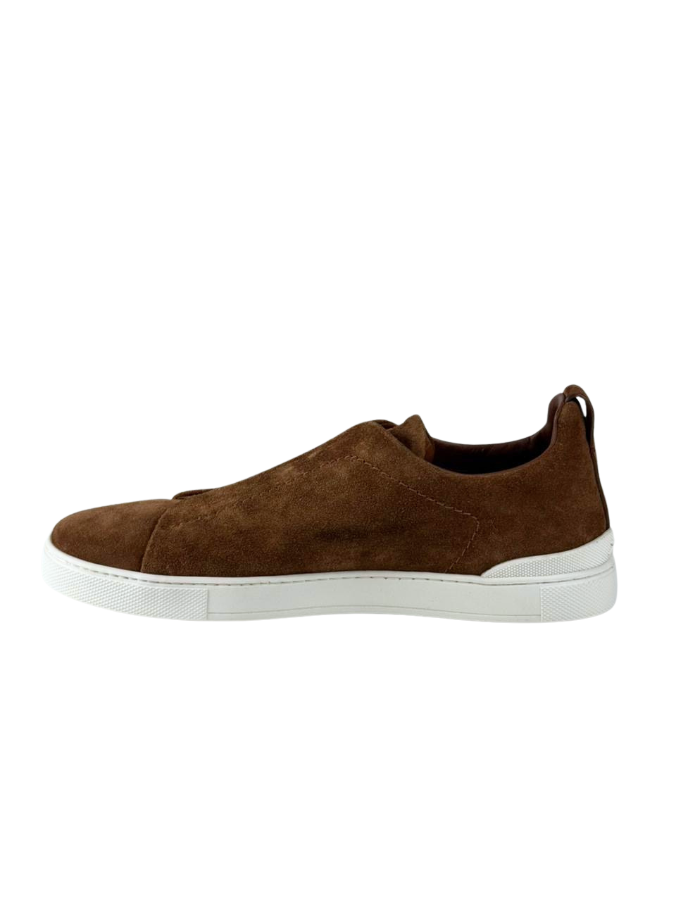 Zegna Triple Stitch Brown Suede Slip On