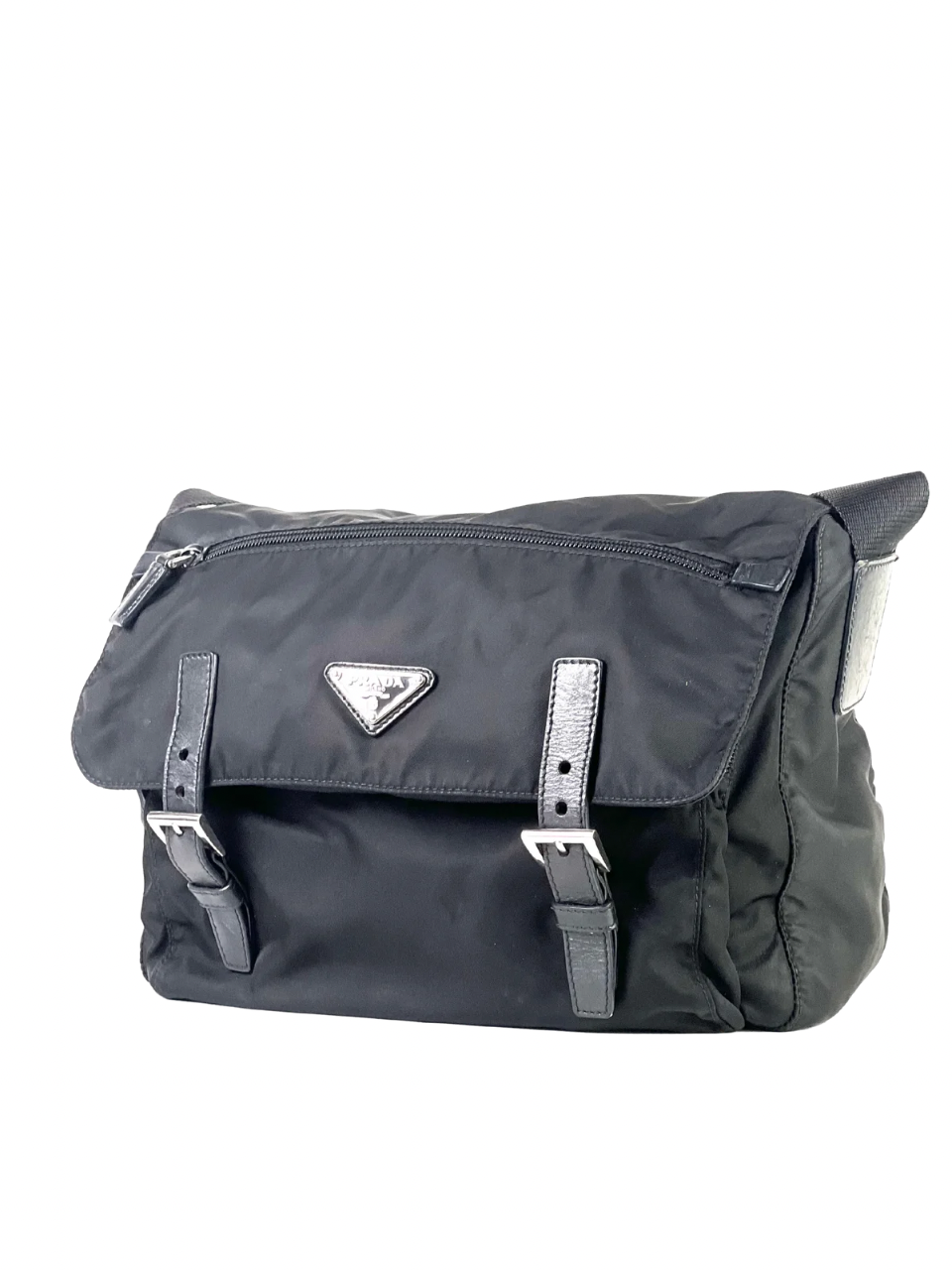 Prada Nylon Black Triangle Logo Messenger Bag