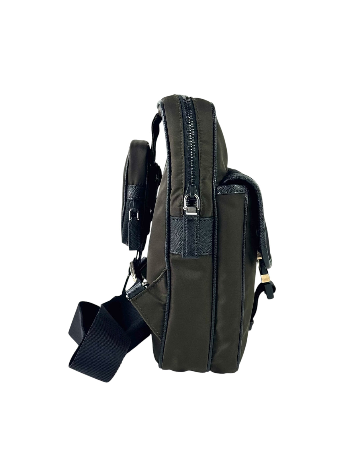 Prada Triangle Logo Tessuto Nylon Green & Black Slingbag