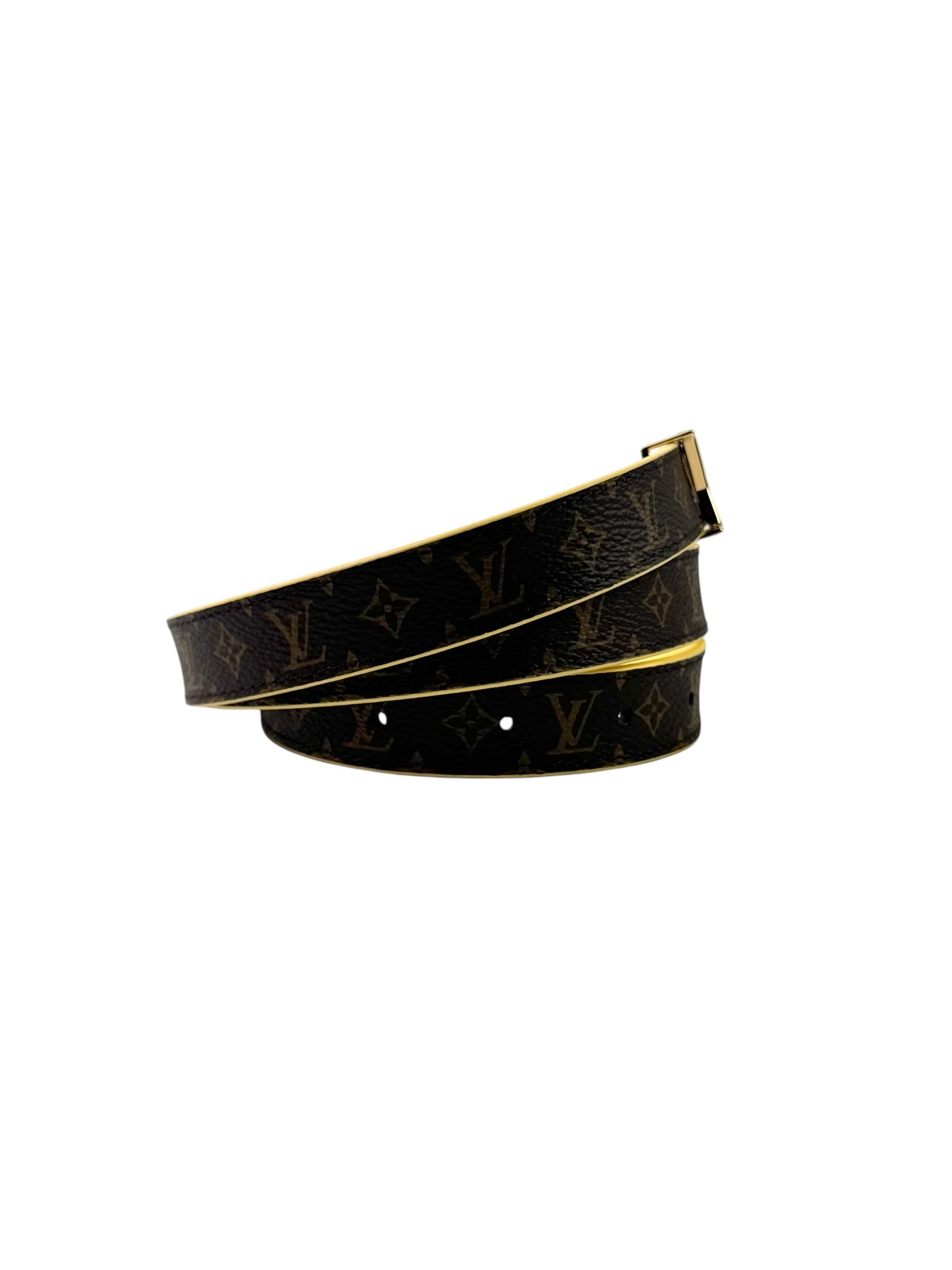 Louis Vuitton Gold Buckle 20MM Monogram Macassar Belt
