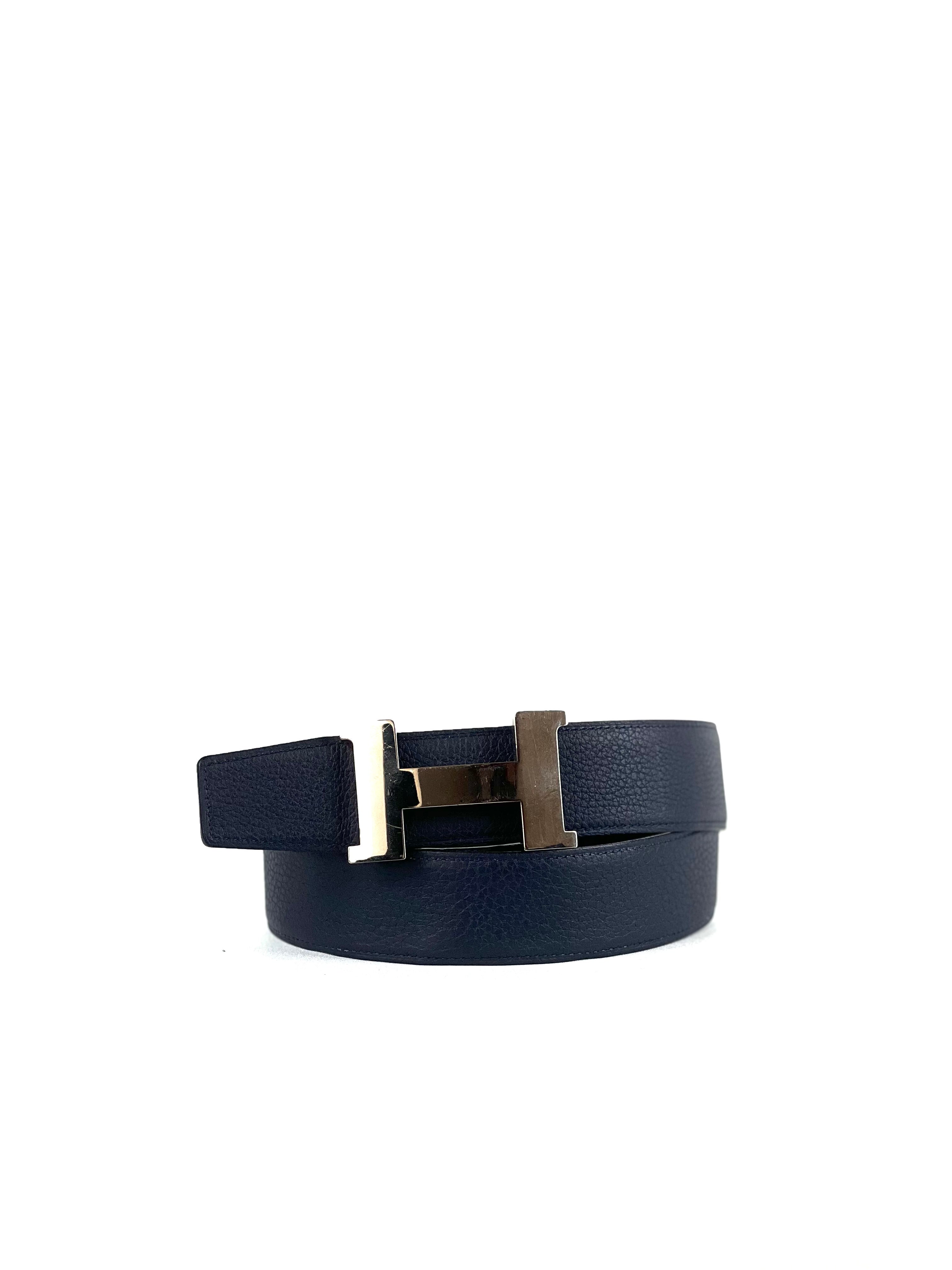 Hermes Constance H Silver Buckle Reversible Grey Belt