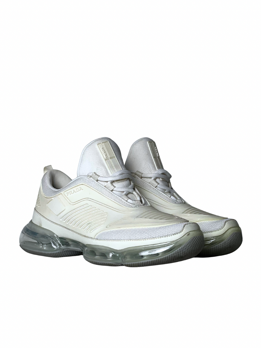 Prada White Knit Fabric Cloudbust Air Low Sneakers