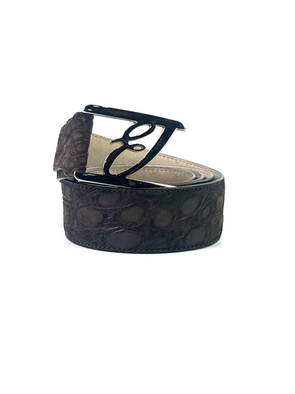 Brioni Logo Crocodile Leather Belt