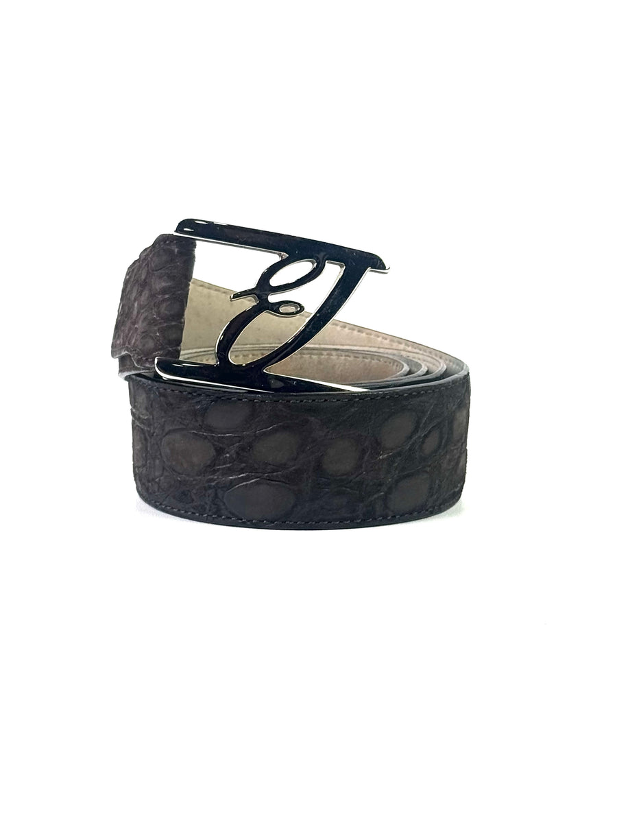 Brioni Logo Crocodile Leather Belt