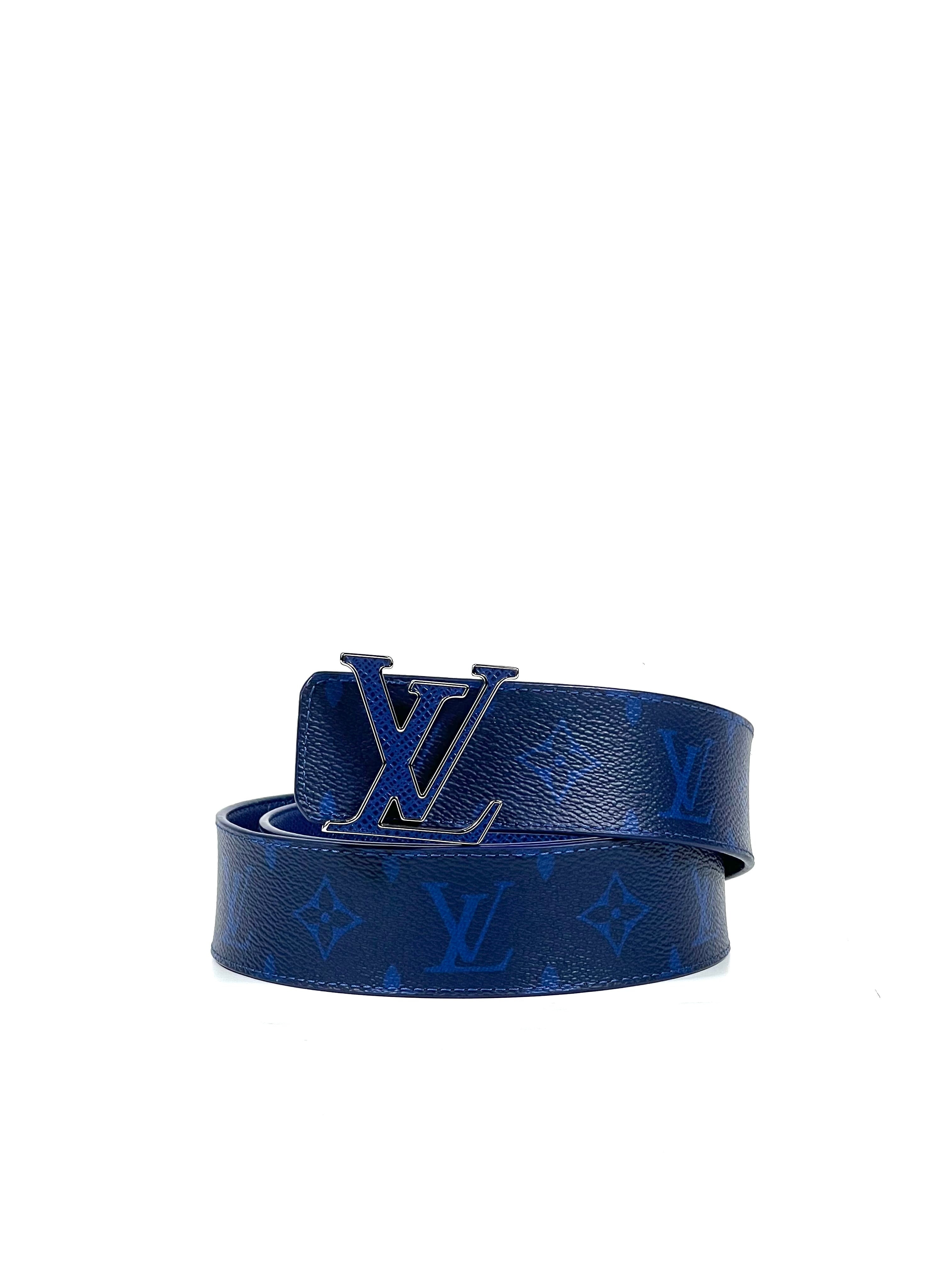 Louis Vuitton Initial Taiga Logo Blue Monogram Reversible Belt