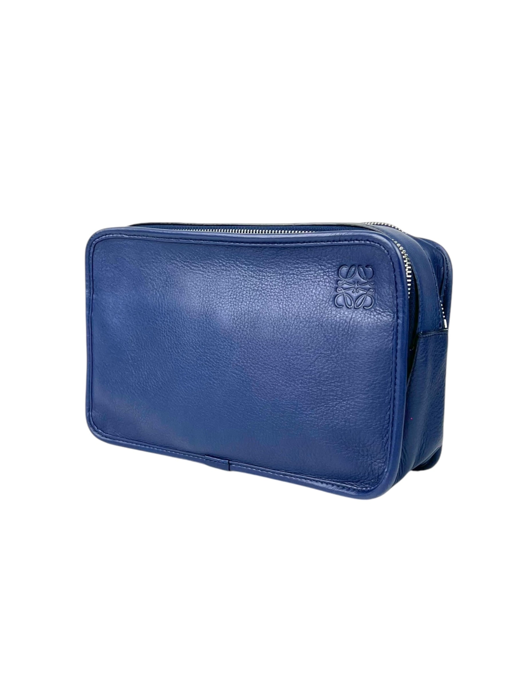 Loewe Double Zipper Leather Blue Pouch