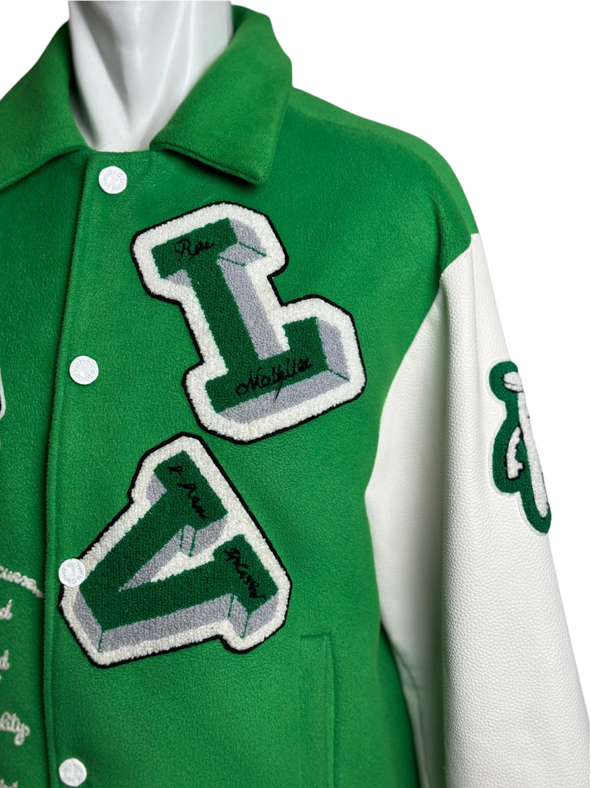 Louis Vuitton Green Wool Varsity Leather Jacket