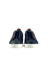 Zegna Triple Stitch Dark Blue Woven Pelletessuta Slip On 2