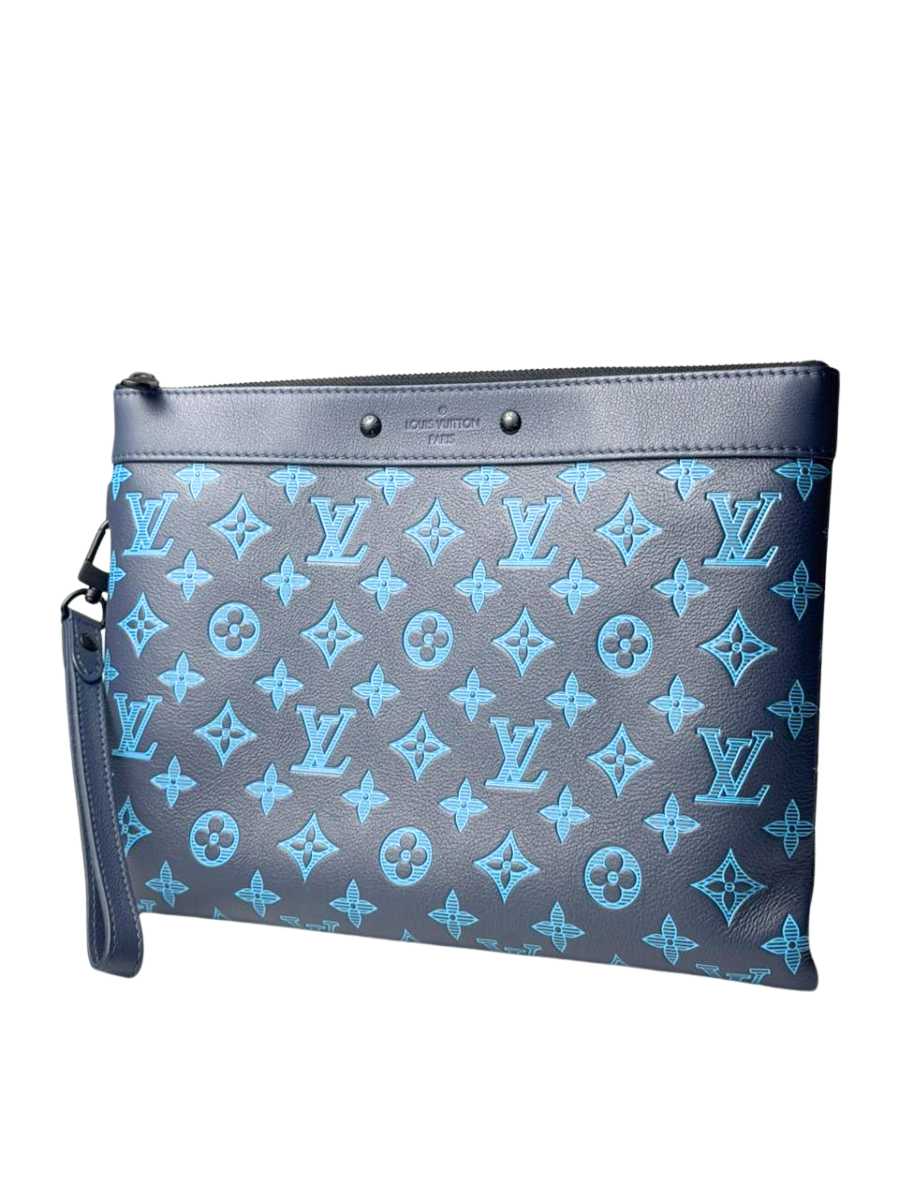 Louis Vuitton Shadow Monogram Blue Embossed Pochette To-Go Clutch