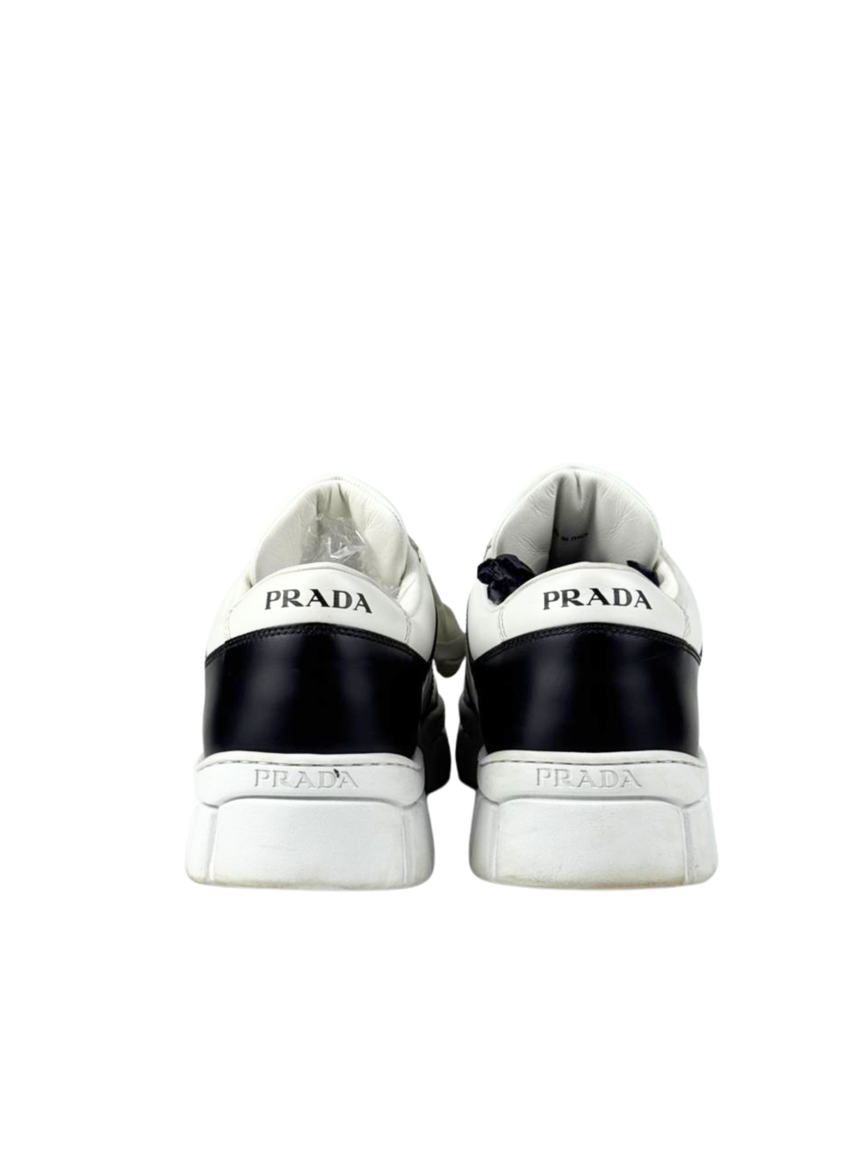 Prada Voluminous Leather Triangle Logo Black & White Sneakers
