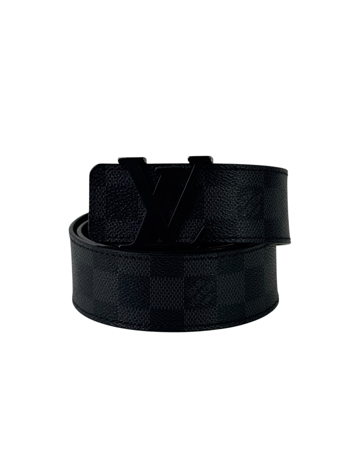 Louis Vuitton Initial Logo Black Buckle Damier Graphite Belt