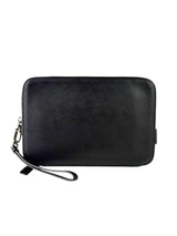 Prada Triangle Logo Saffiano Leather Black Double Zipper Clutch 5