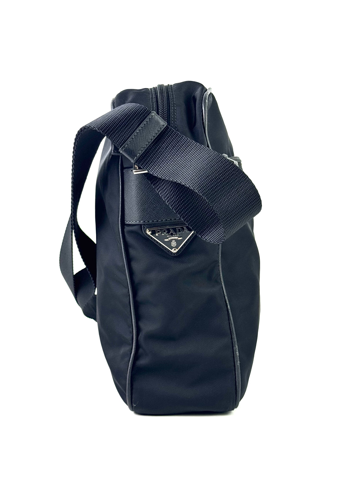 Prada Triangle Logo Nylon Black Messenger Bag