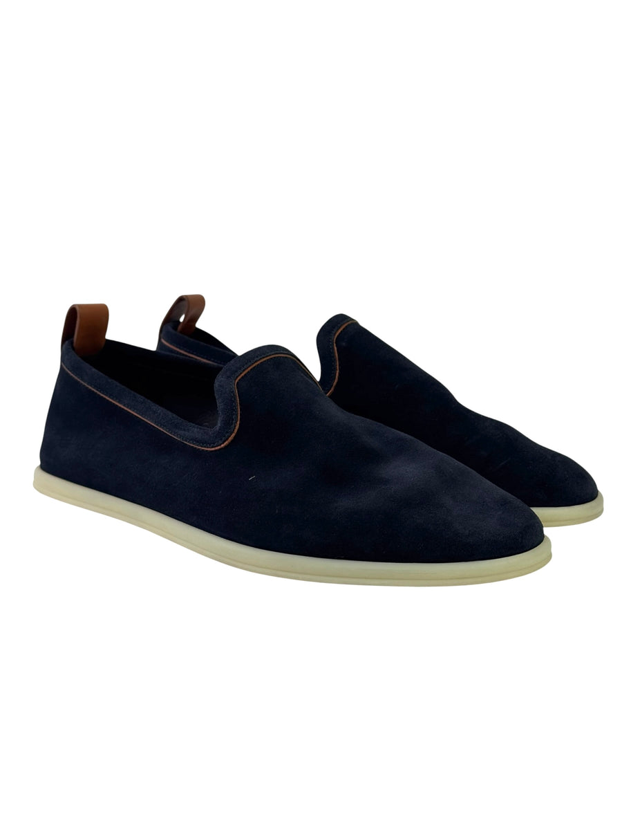 Loro Piana Venice Walk Navy Suede Slip On