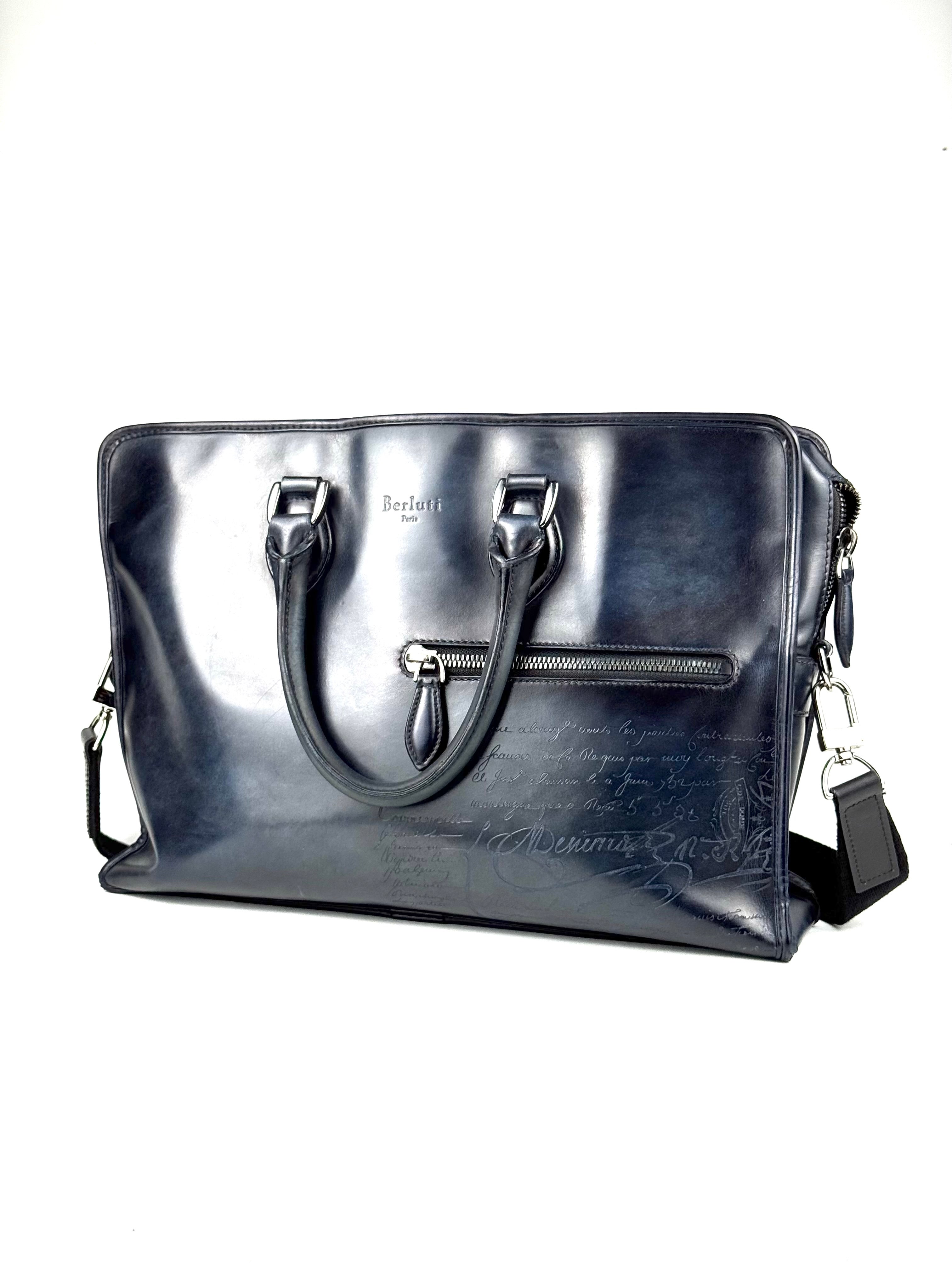 Berluti Un Jour Scritto Blue Denim Briefcase