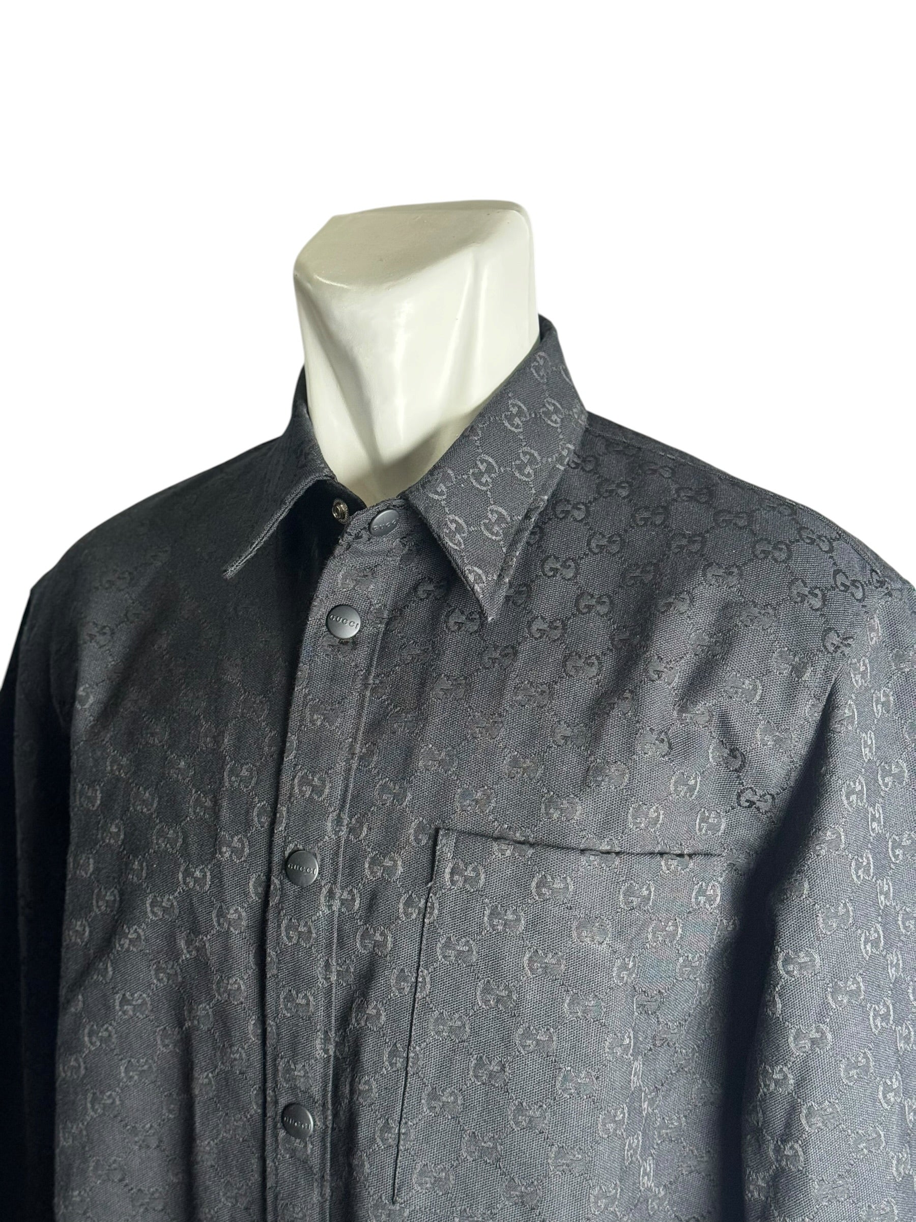 Gucci GG Supreme Black Denim Long Shirt