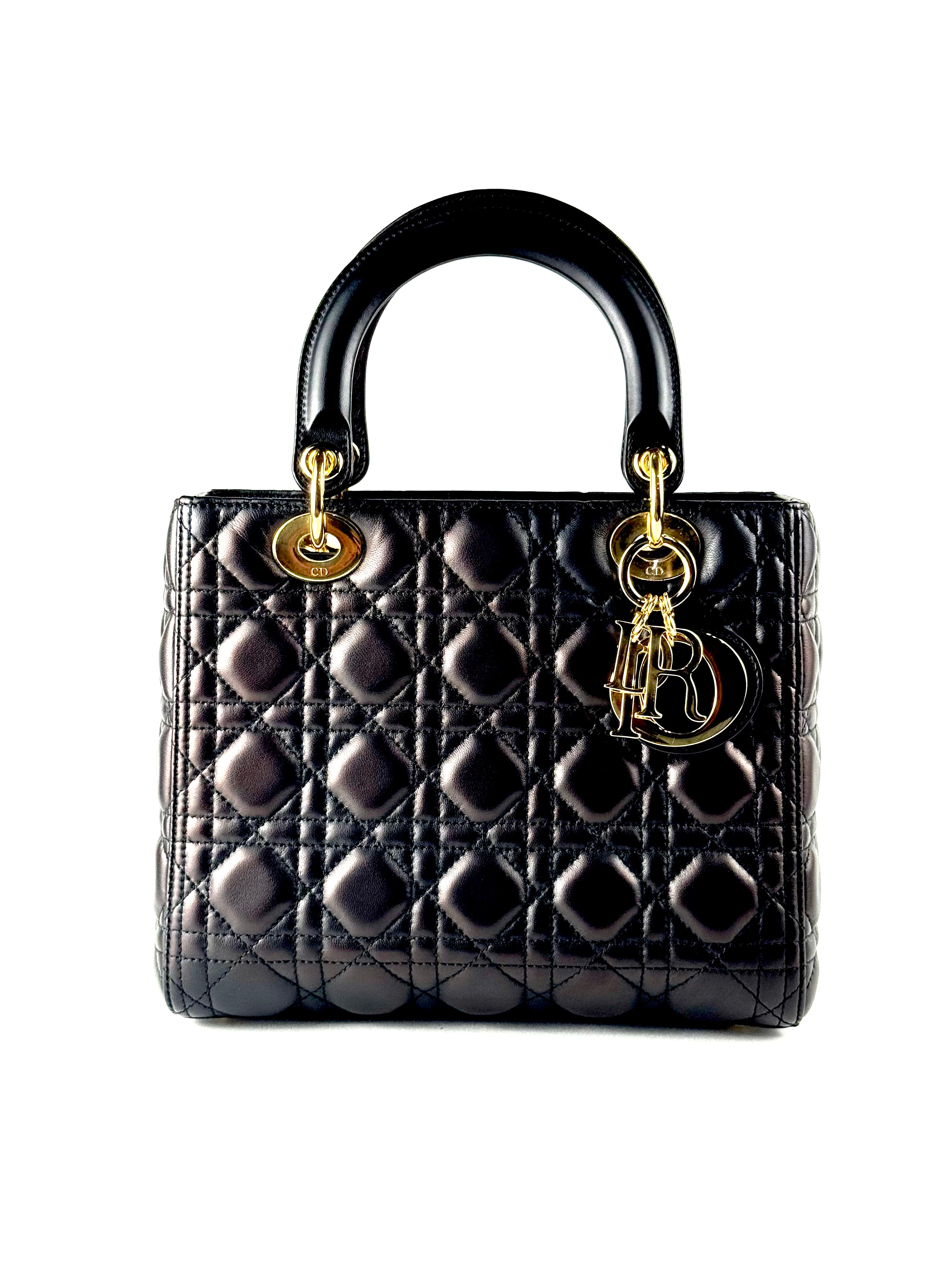 Christian Dior Medium Lady Dior Black Cannage Lambskin Bag