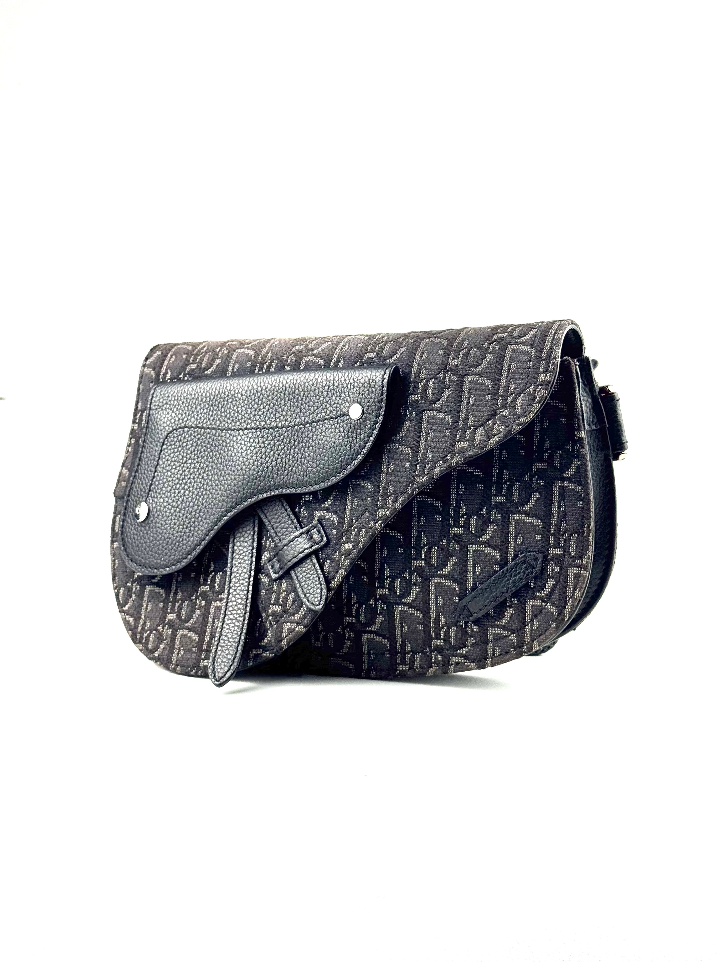 Christian Dior Saddle Pouch Oblique Jacquard Dark Grey Slingbag