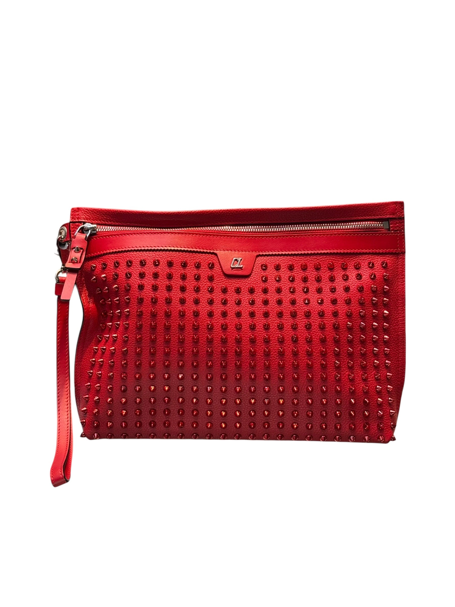 Christian Louboutin Citypouch Red Spike Leather Clutch
