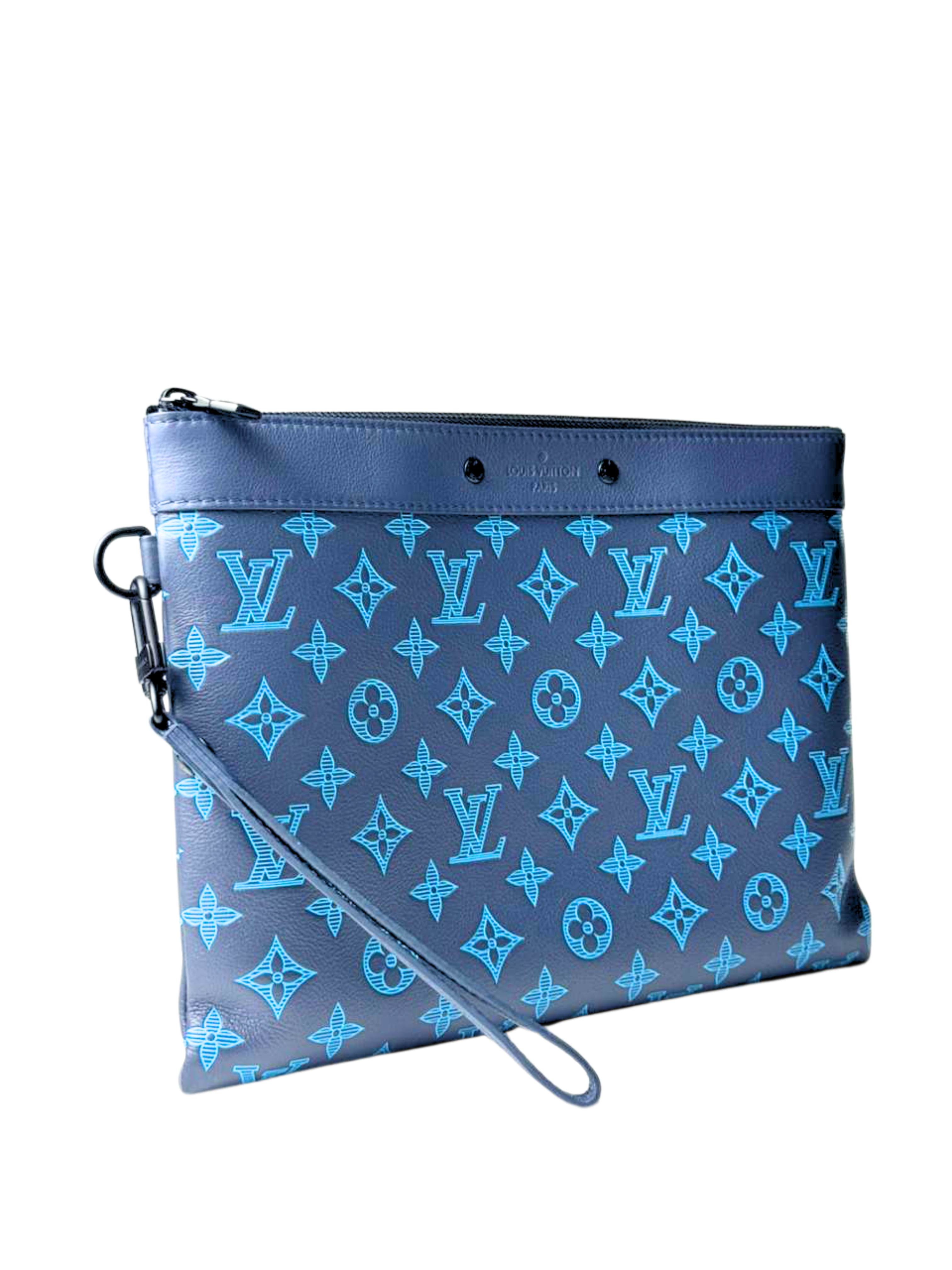 Louis Vuitton Shadow Monogram Blue Embossed Pochette To-Go Clutch