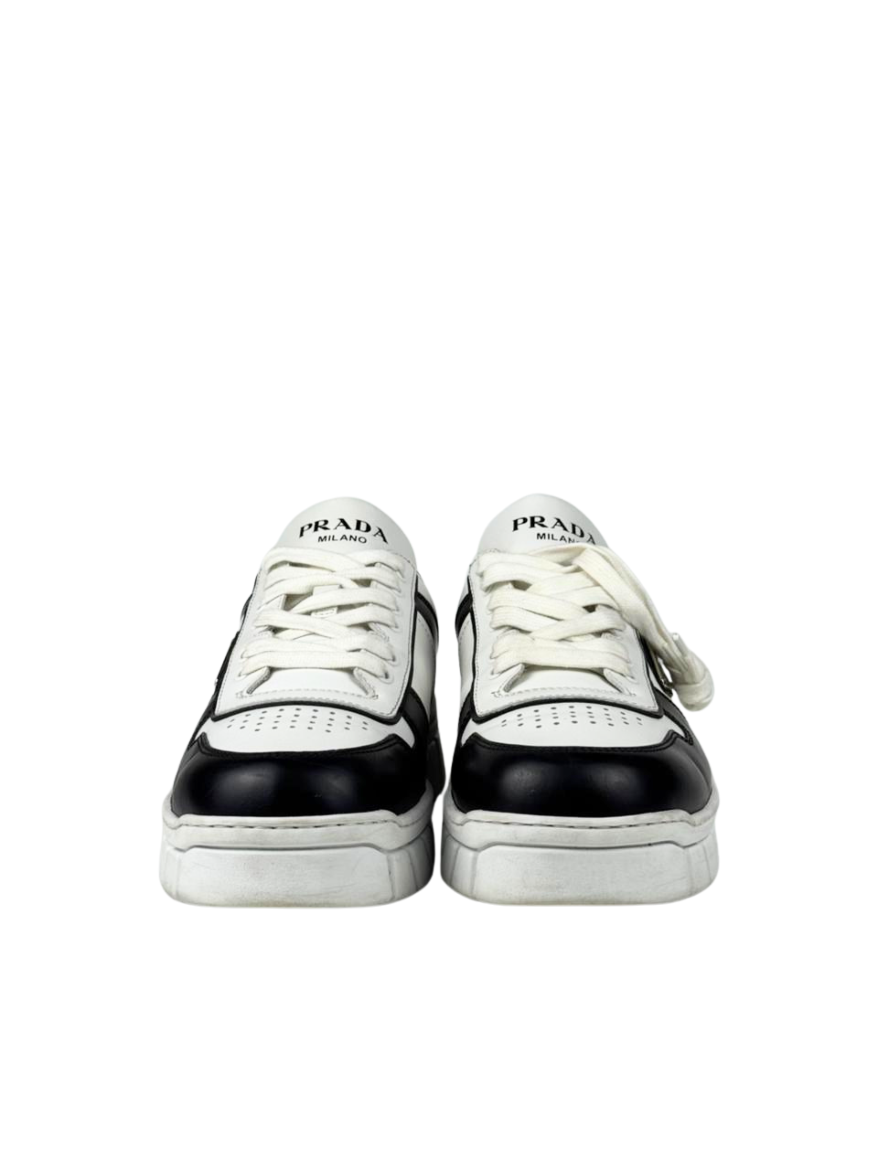 Prada Voluminous Leather Triangle Logo Black & White Sneakers