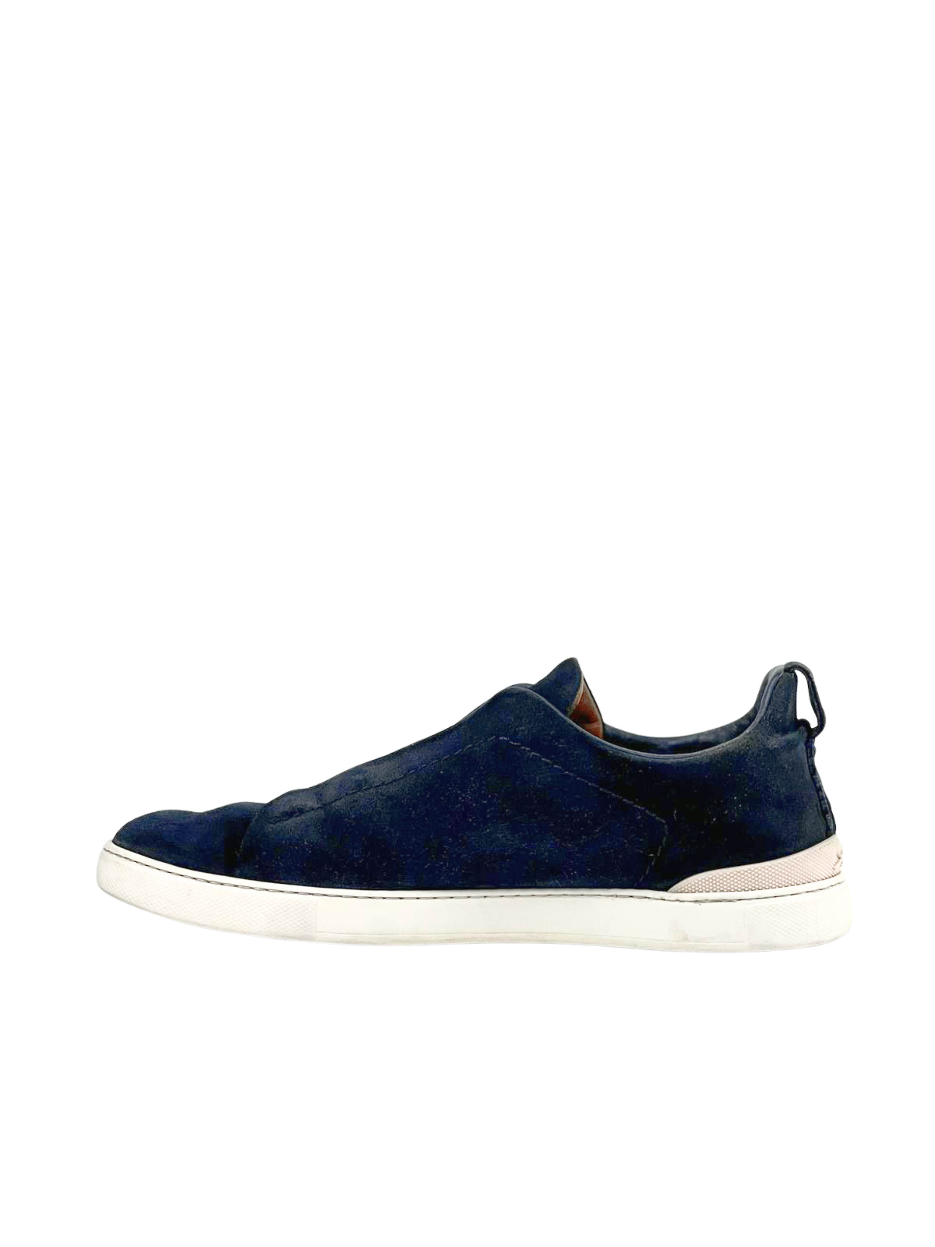 Zegna Triple Stitch Suede Navy Slip On