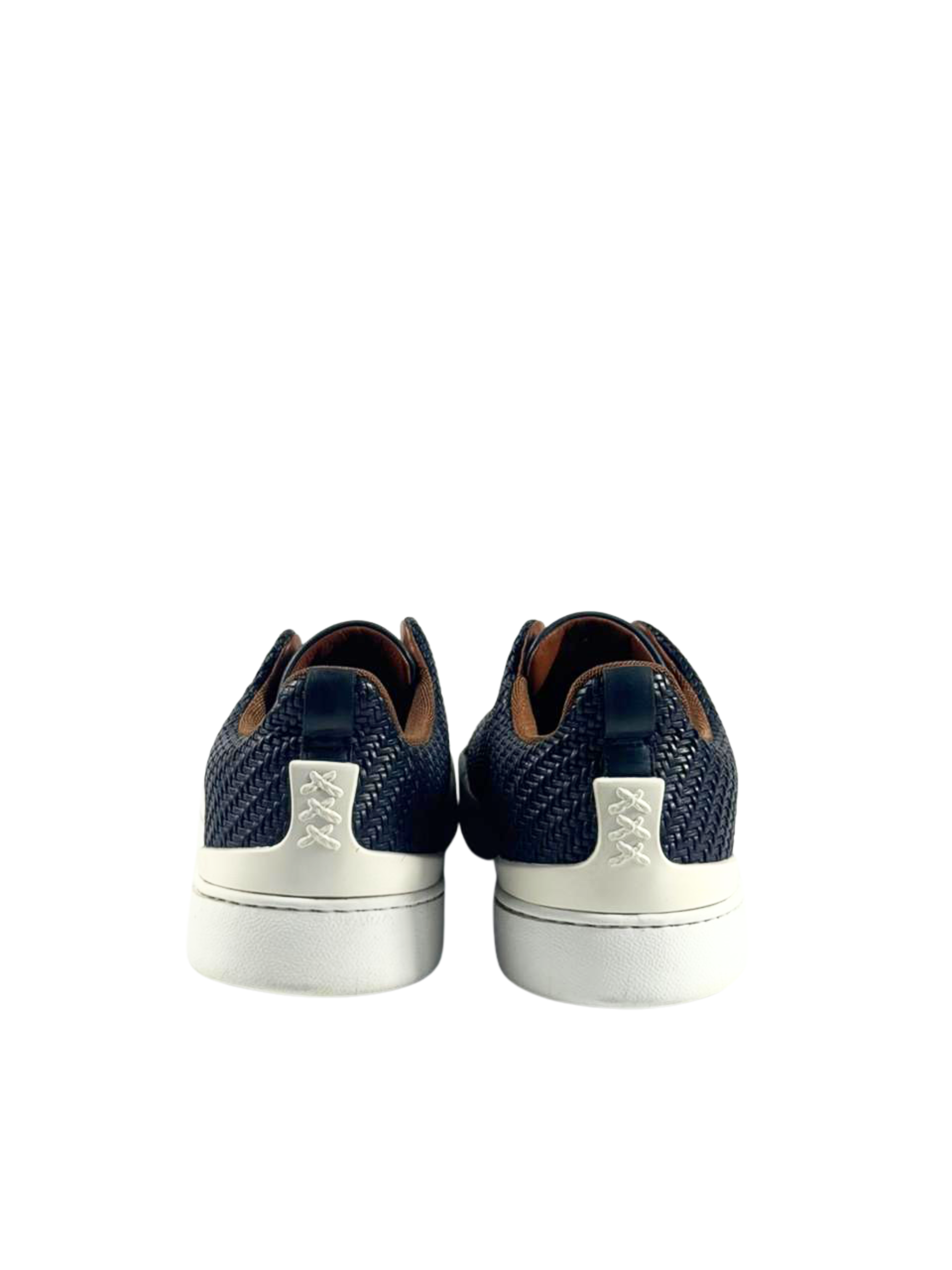 Zegna Triple Stitch Dark Blue Woven Pelletessuta Slip On