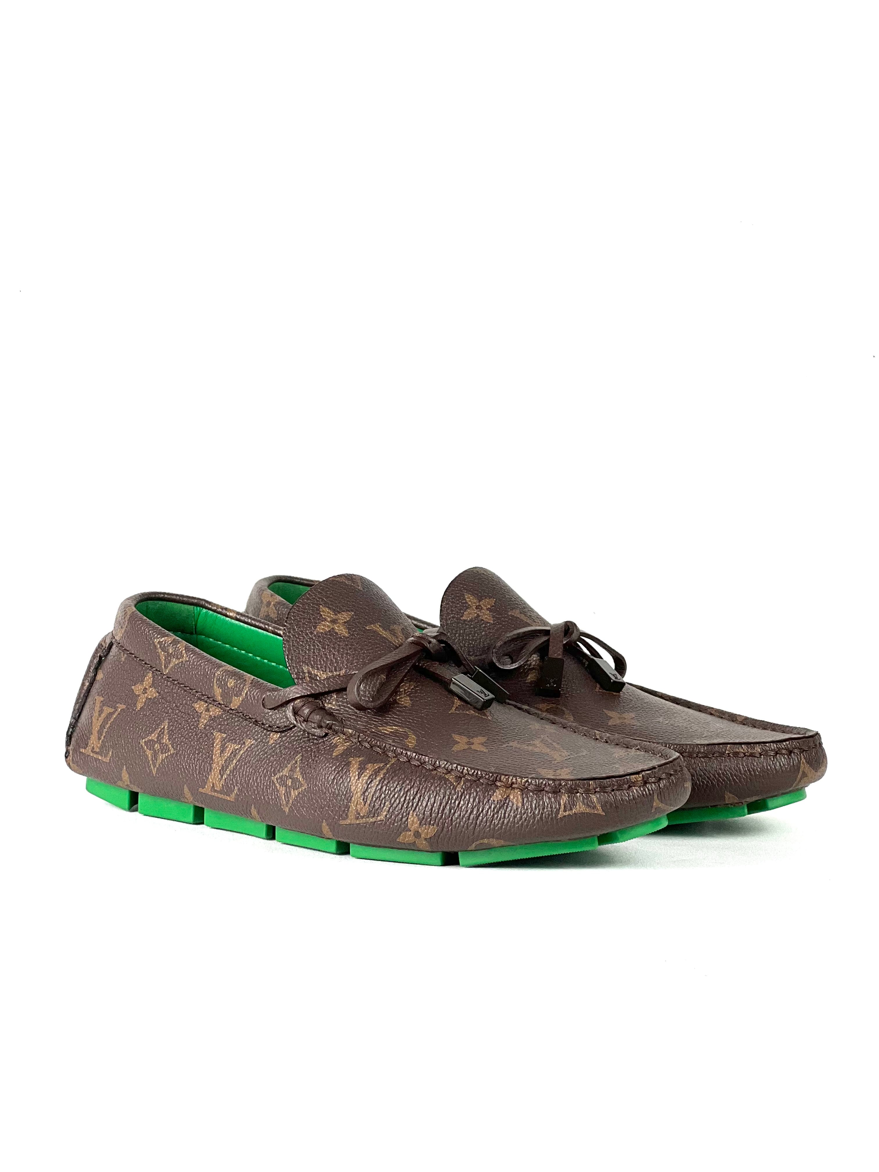Louis Vuitton Driver Monogram Macassar Green Loafers