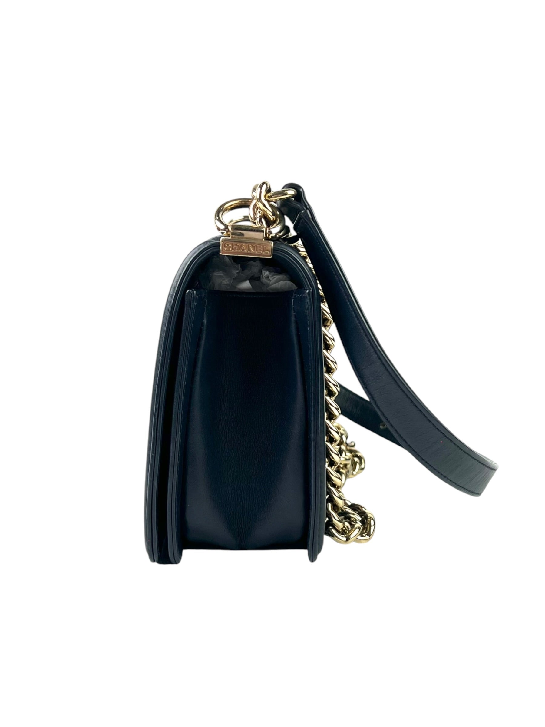 Chanel Boy Lambskin Navy GHW Medium Shoulder Bag