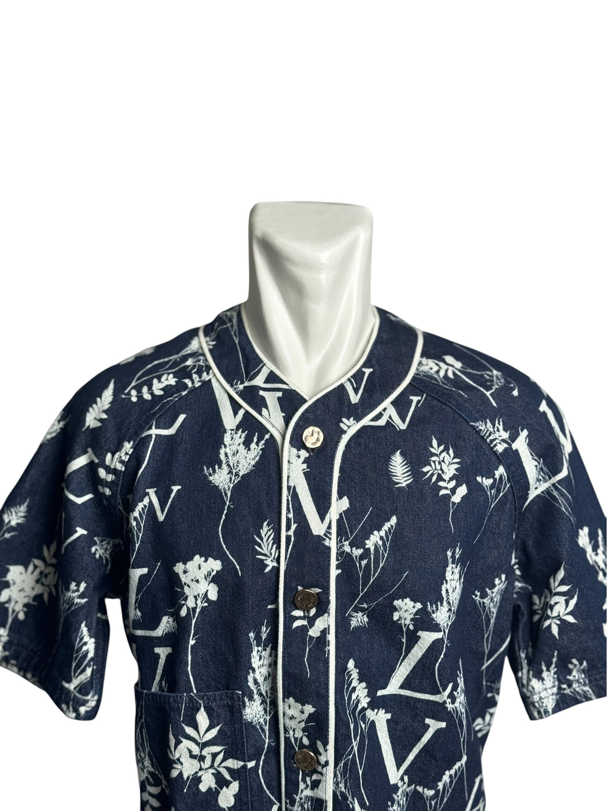 Louis Vuitton Leaf Denim Baseball Shirt