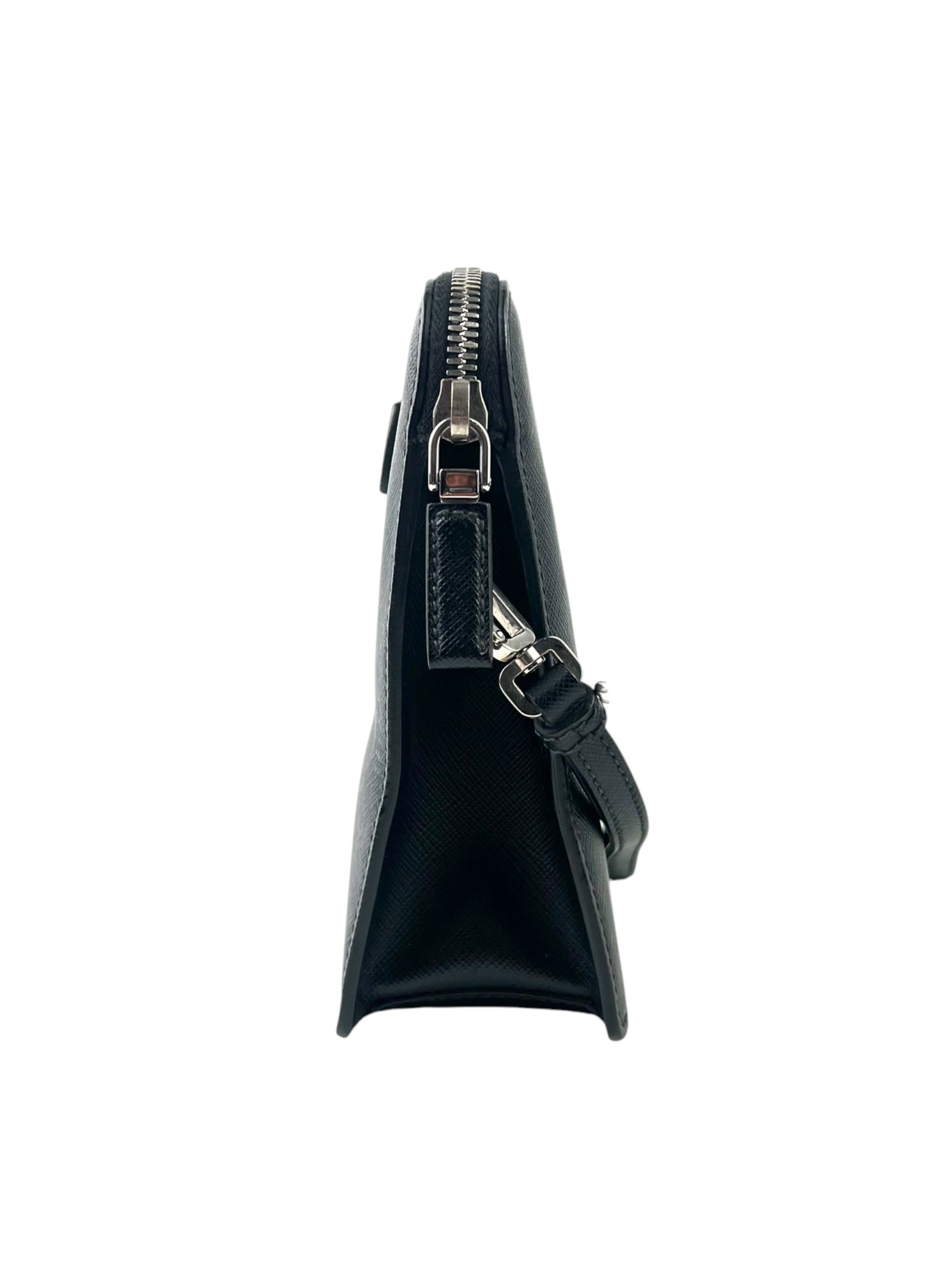 Prada Logo Saffiano Leather Standing Clutch