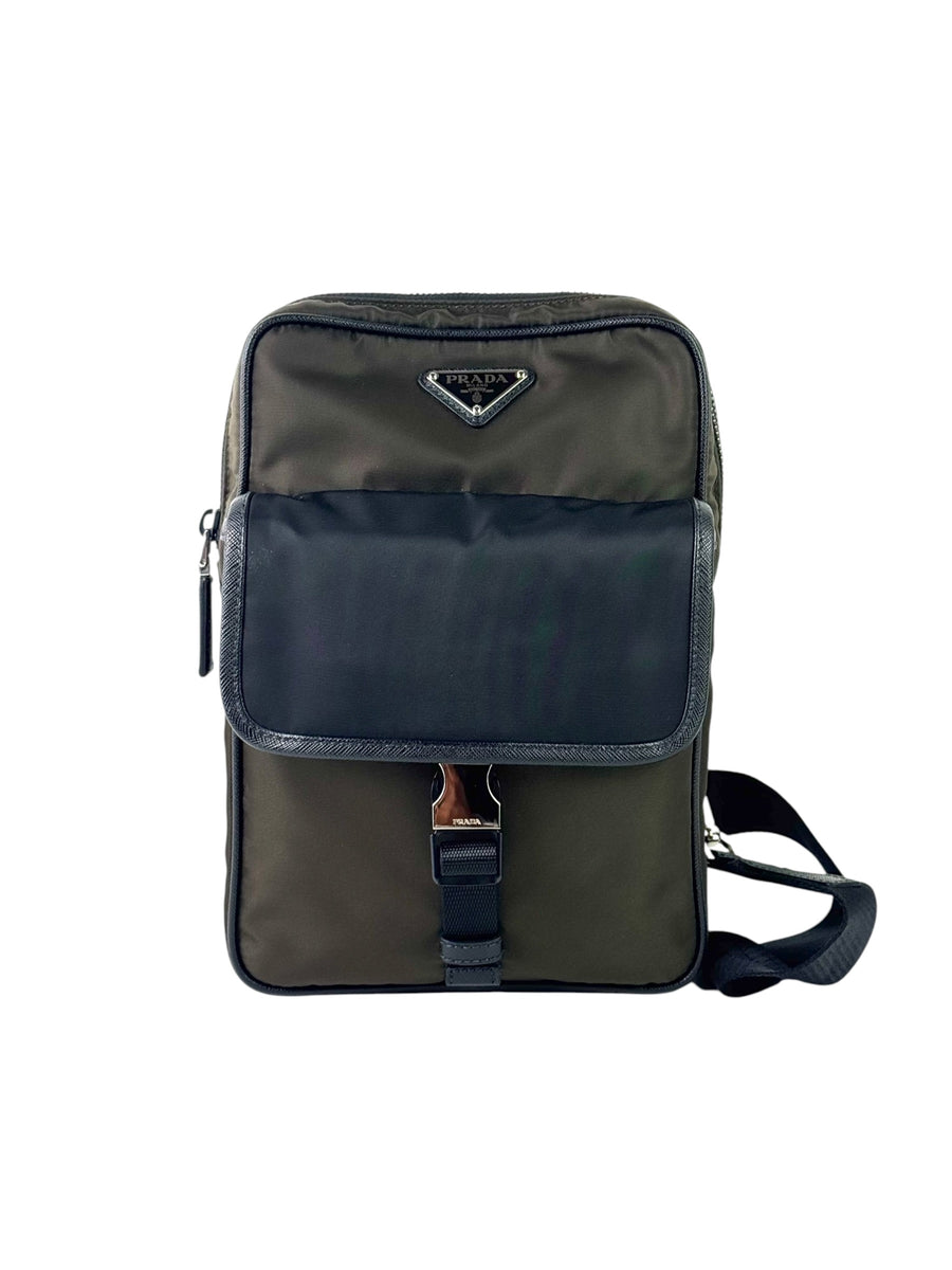 Prada Triangle Logo Tessuto Nylon Green & Black Slingbag