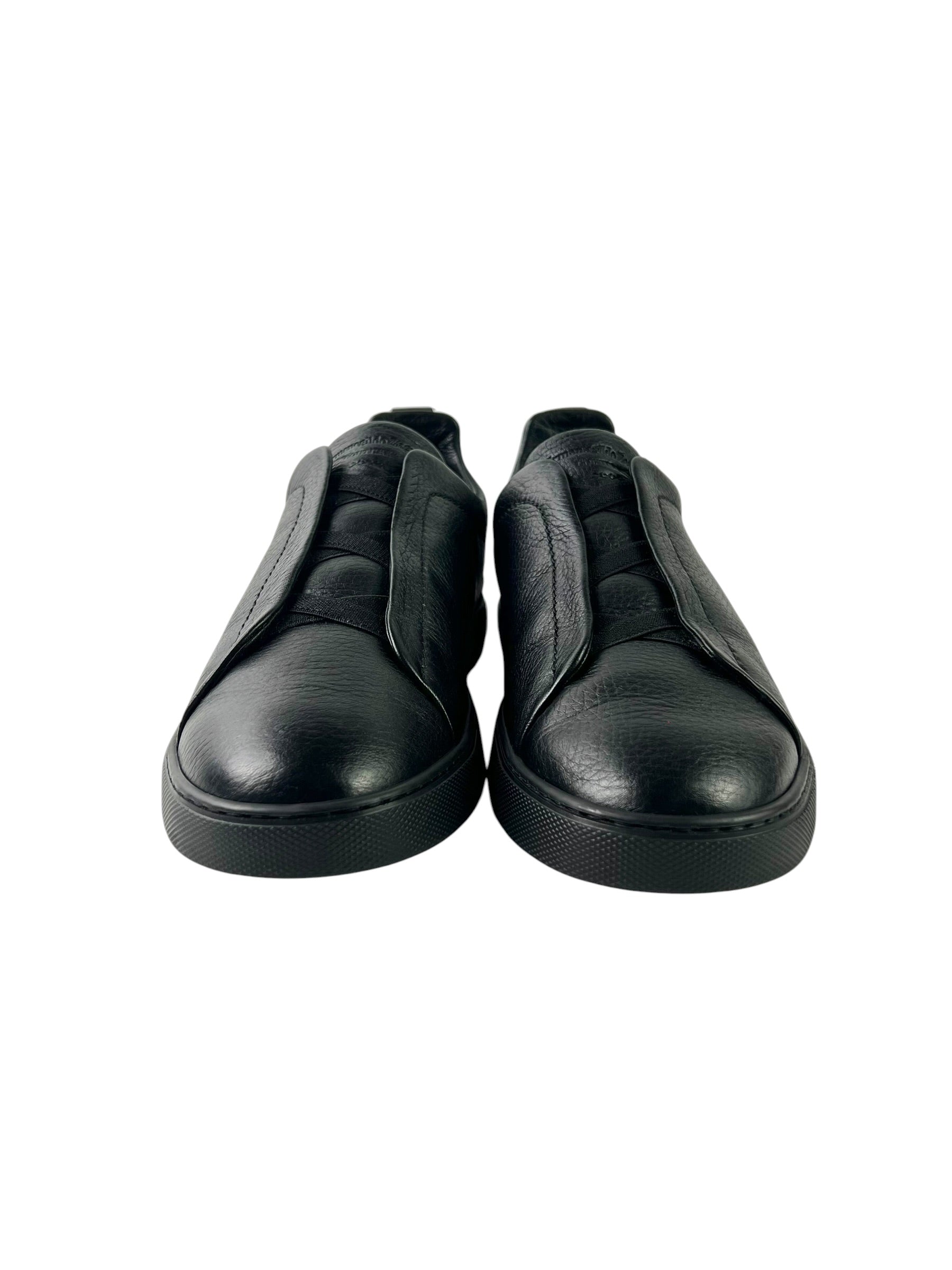 Zegna Triple Stitch Deerskin All Black Slip-On