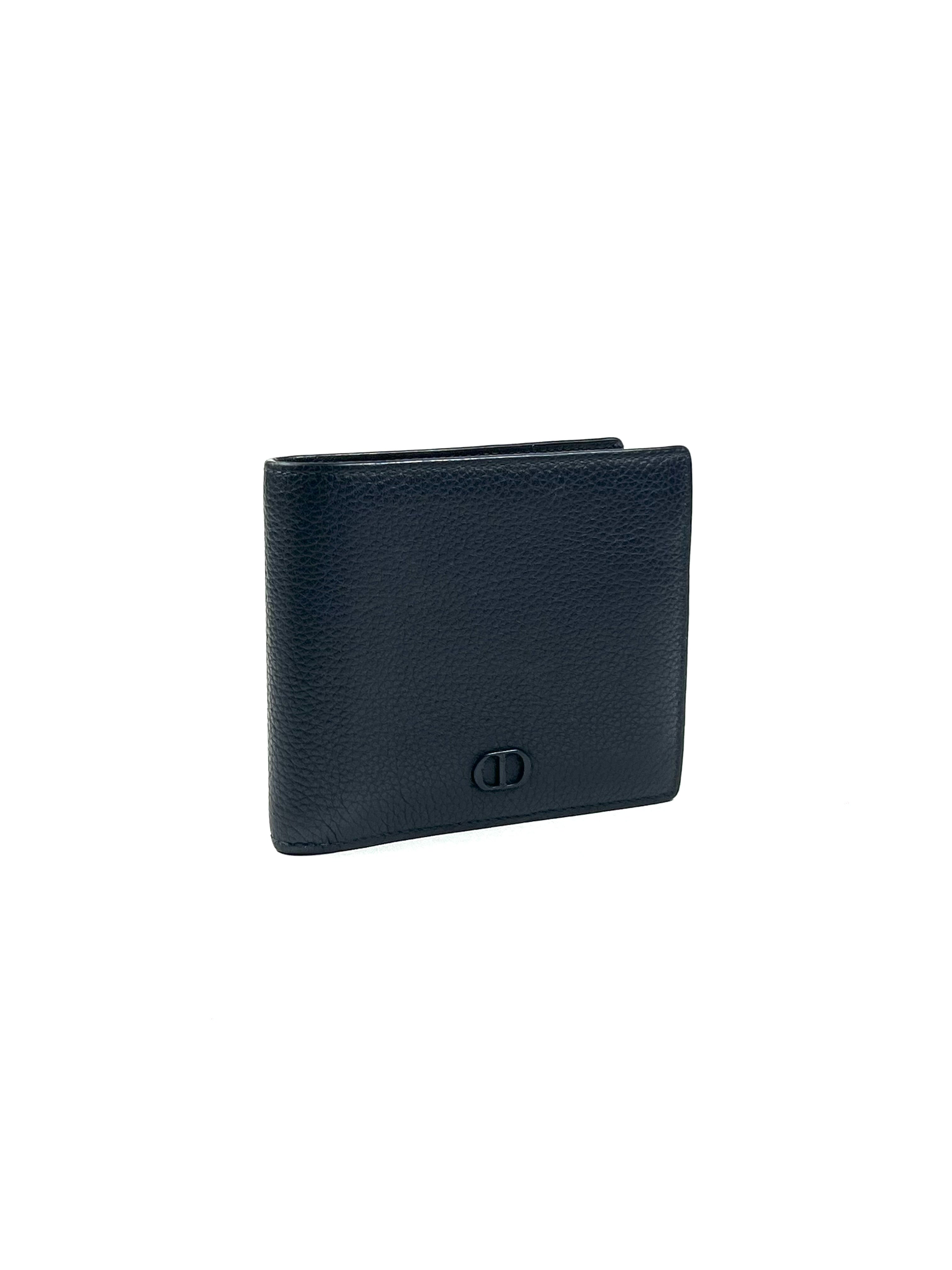 Christian Dior Icon Logo Bifold Grained Leather Calfskin Navy
