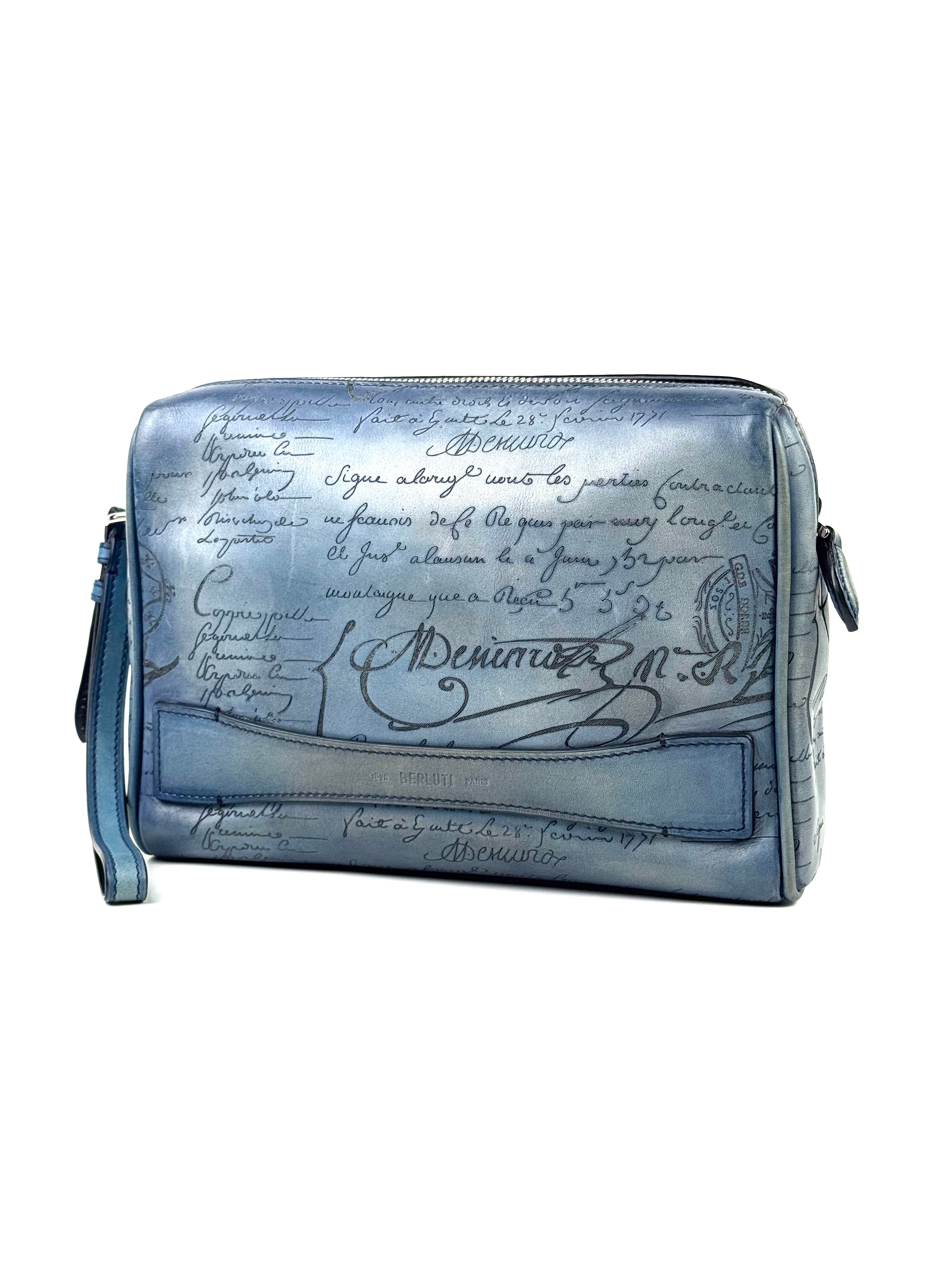 Berluti Scritto Blue Rosewood Pouch Clutch
