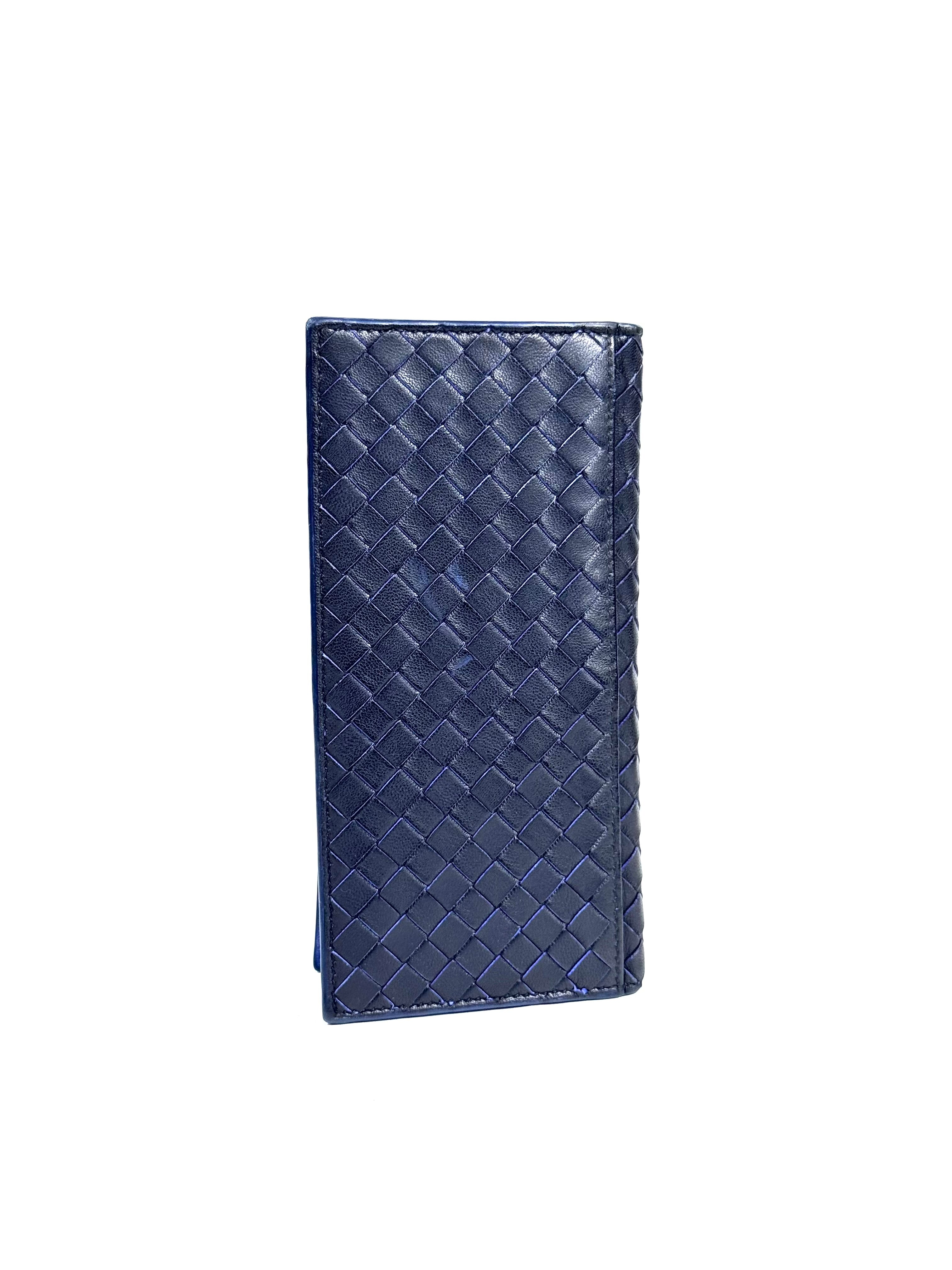 Bottega Veneta Intrecciato Black Navy Long Wallet