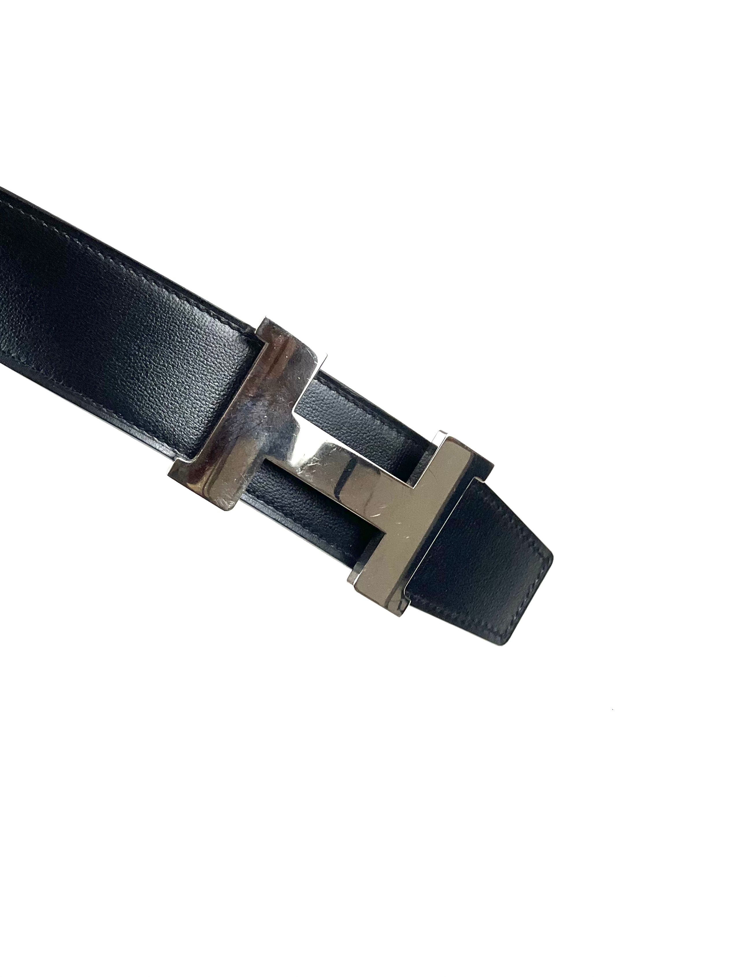Hermes Constance H Silver Buckle Reversible Grey Belt