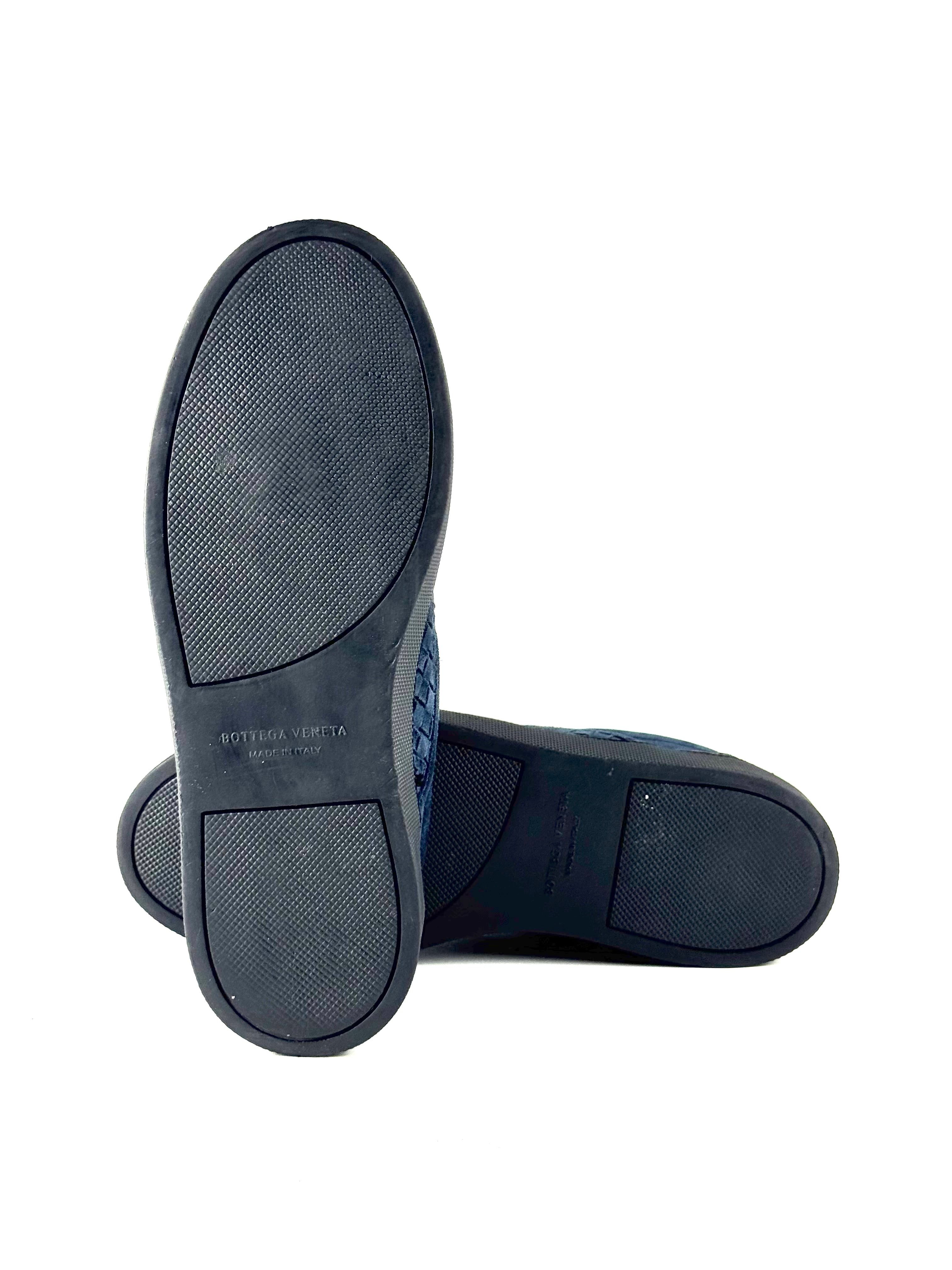 Bottega Venetta Intreciatto Navy Suede Slip On