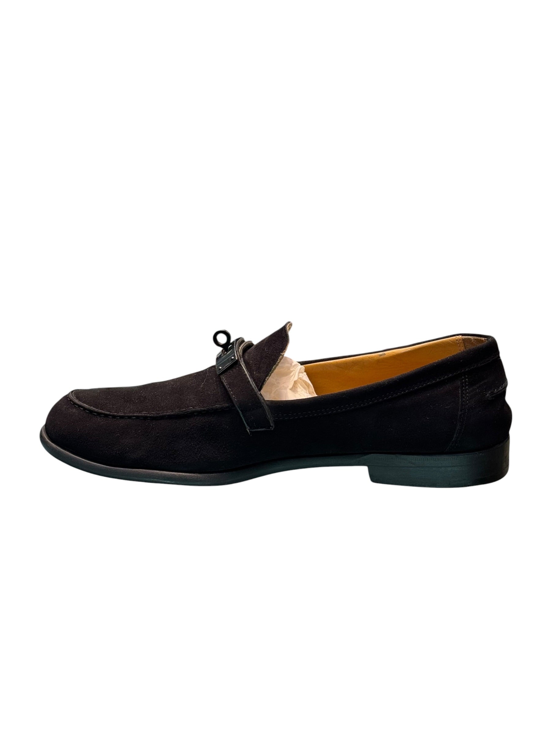 Hermès Kelly Day Black Suede Loafers