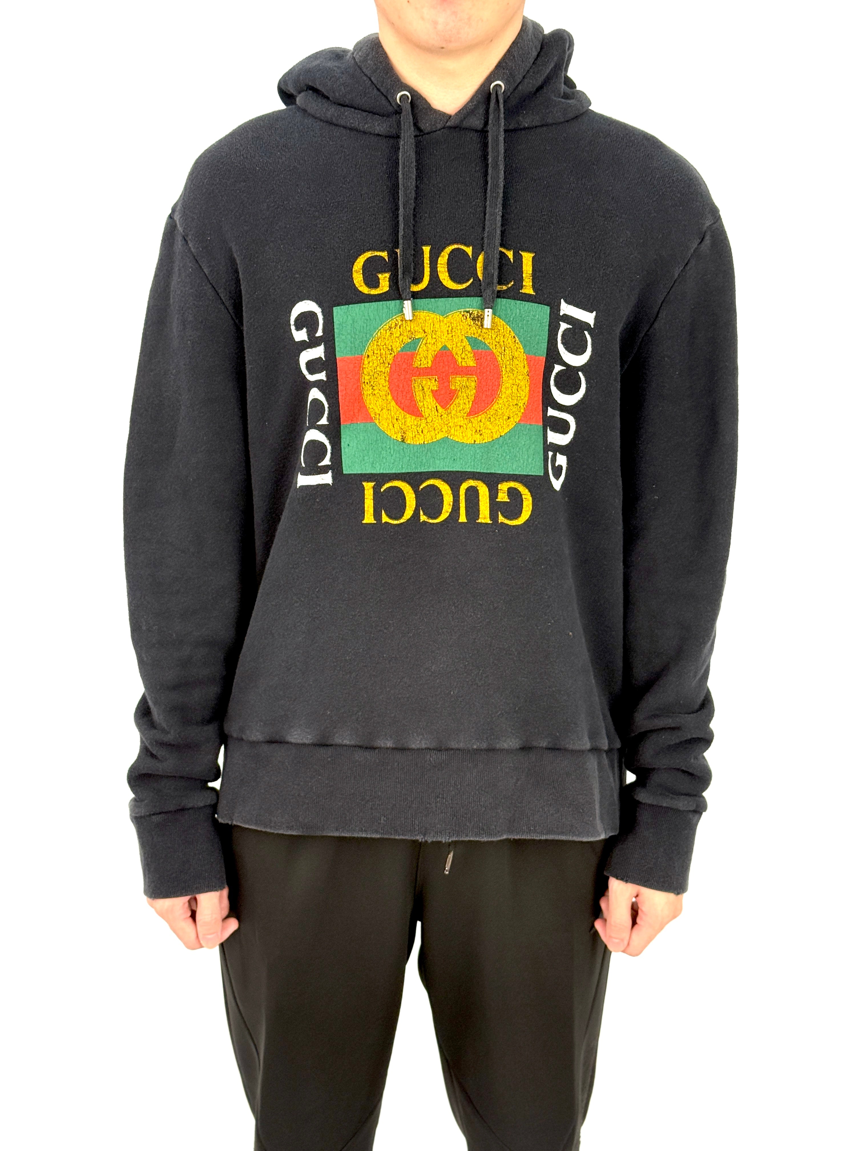 Gucci GG Distressed Logo Black Hoodie