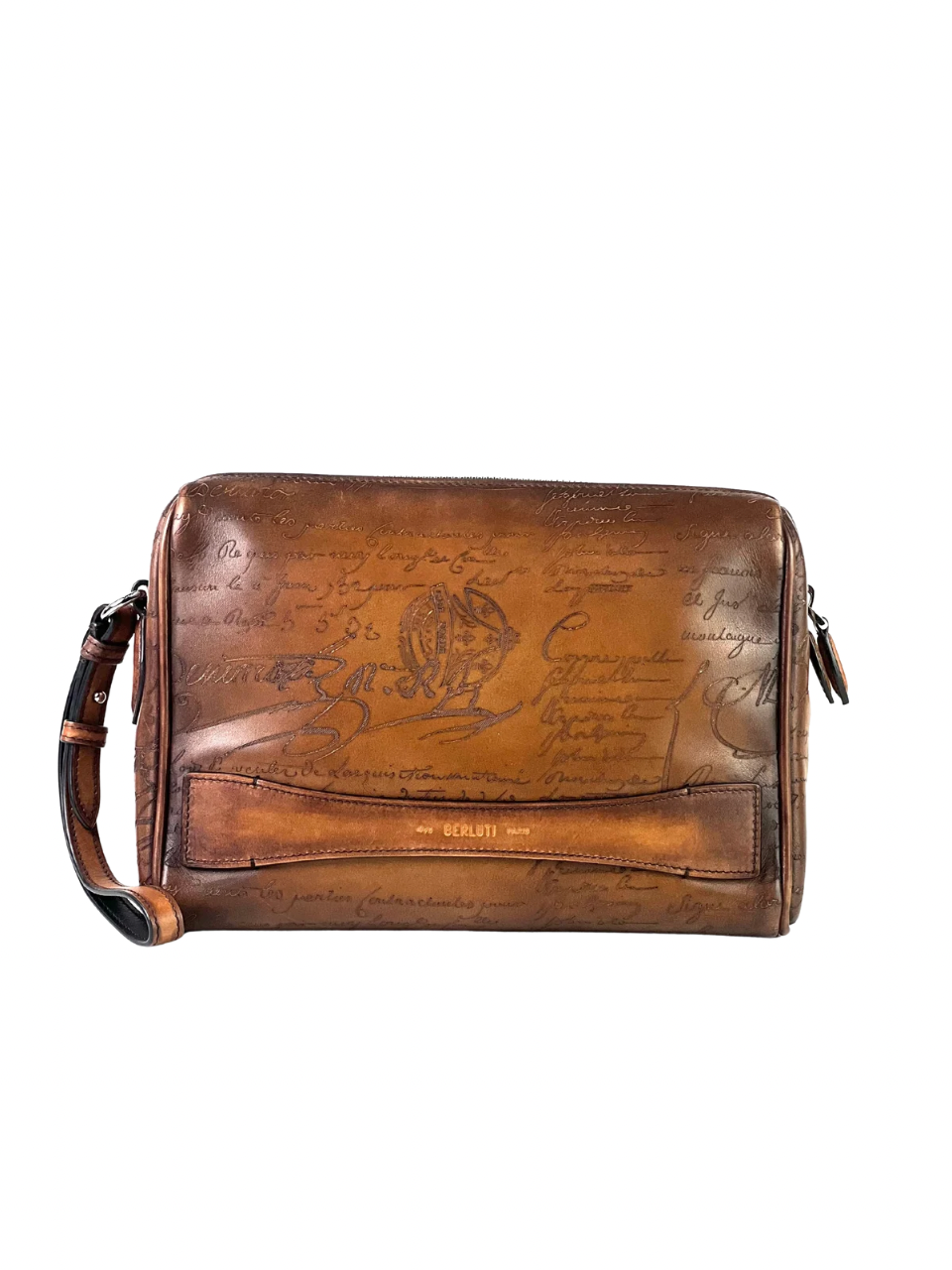 Berluti Rosewood Scritto Brown Clutch