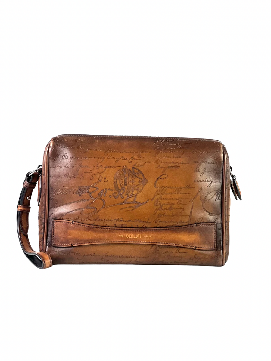 Berluti Rosewood Scritto Brown Clutch